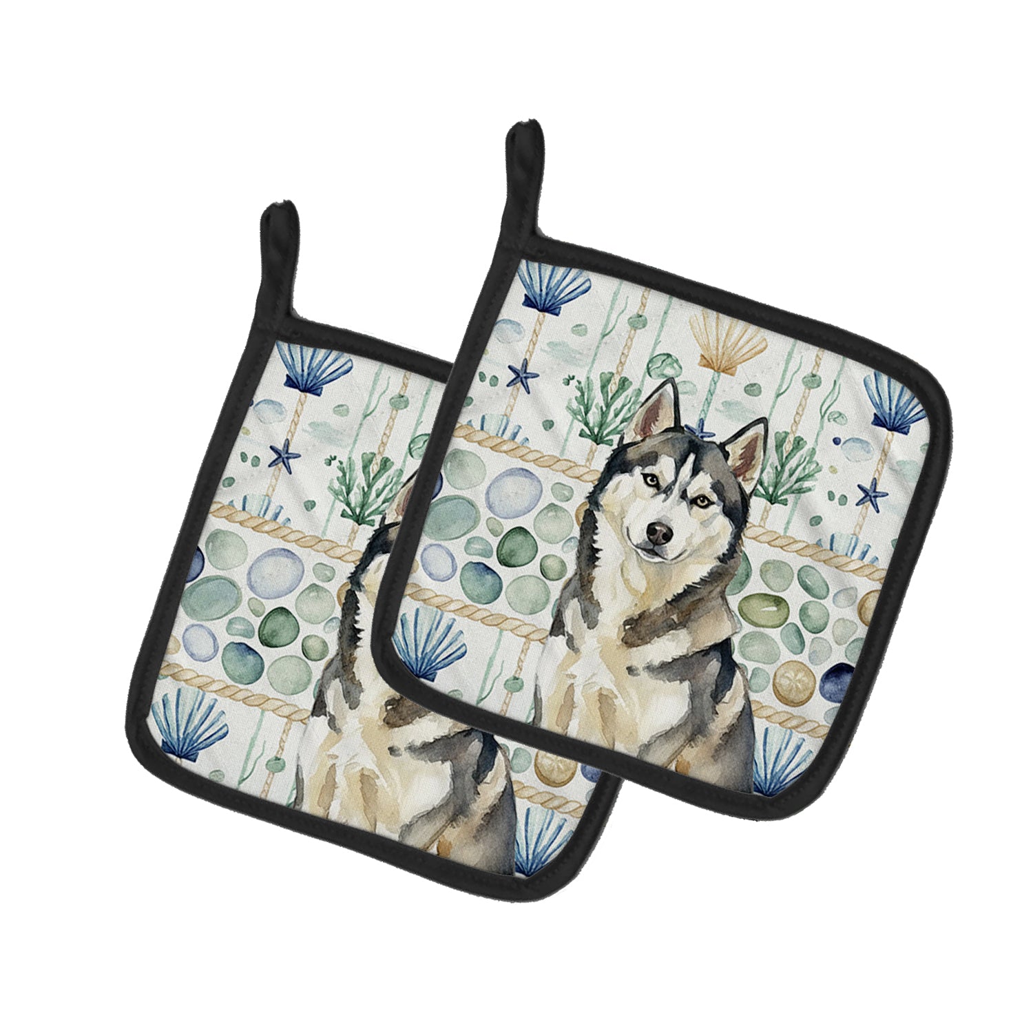 Caroline's Treasures Agouti Siberian Husky Coastal Sea Glass Pair of Pot Holders