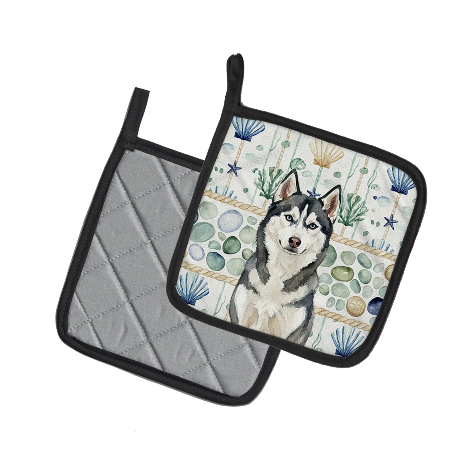 Caroline's Treasures Siberian Husky Coastal Sea Glass Pair of Pot Holders