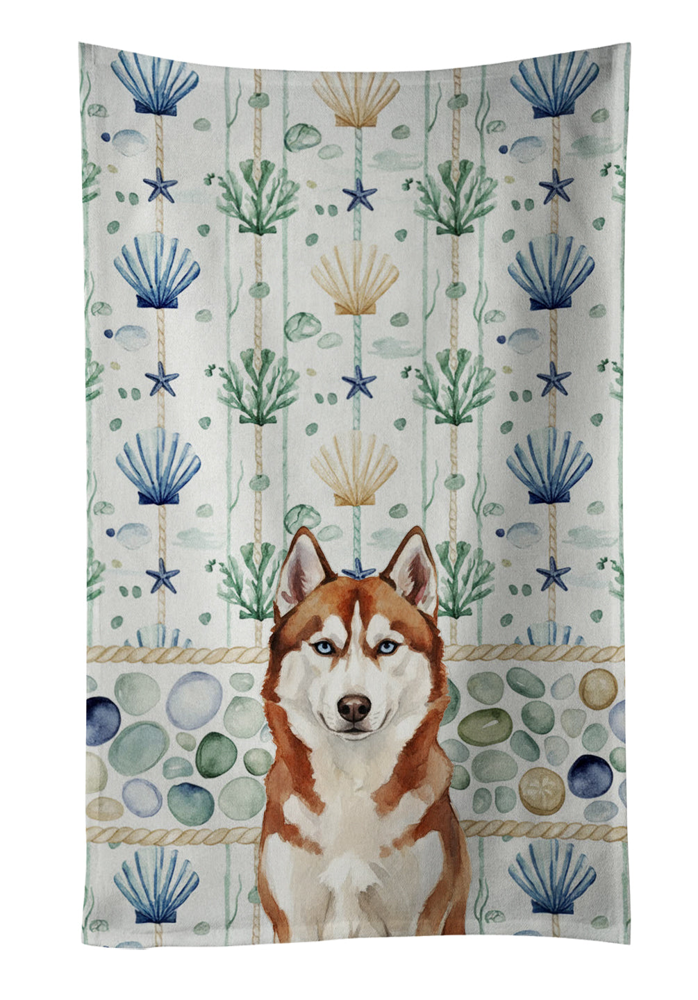 Caroline's Treasures Red and White Siberian Husky Coastal Sea Glass Kitchen Towel