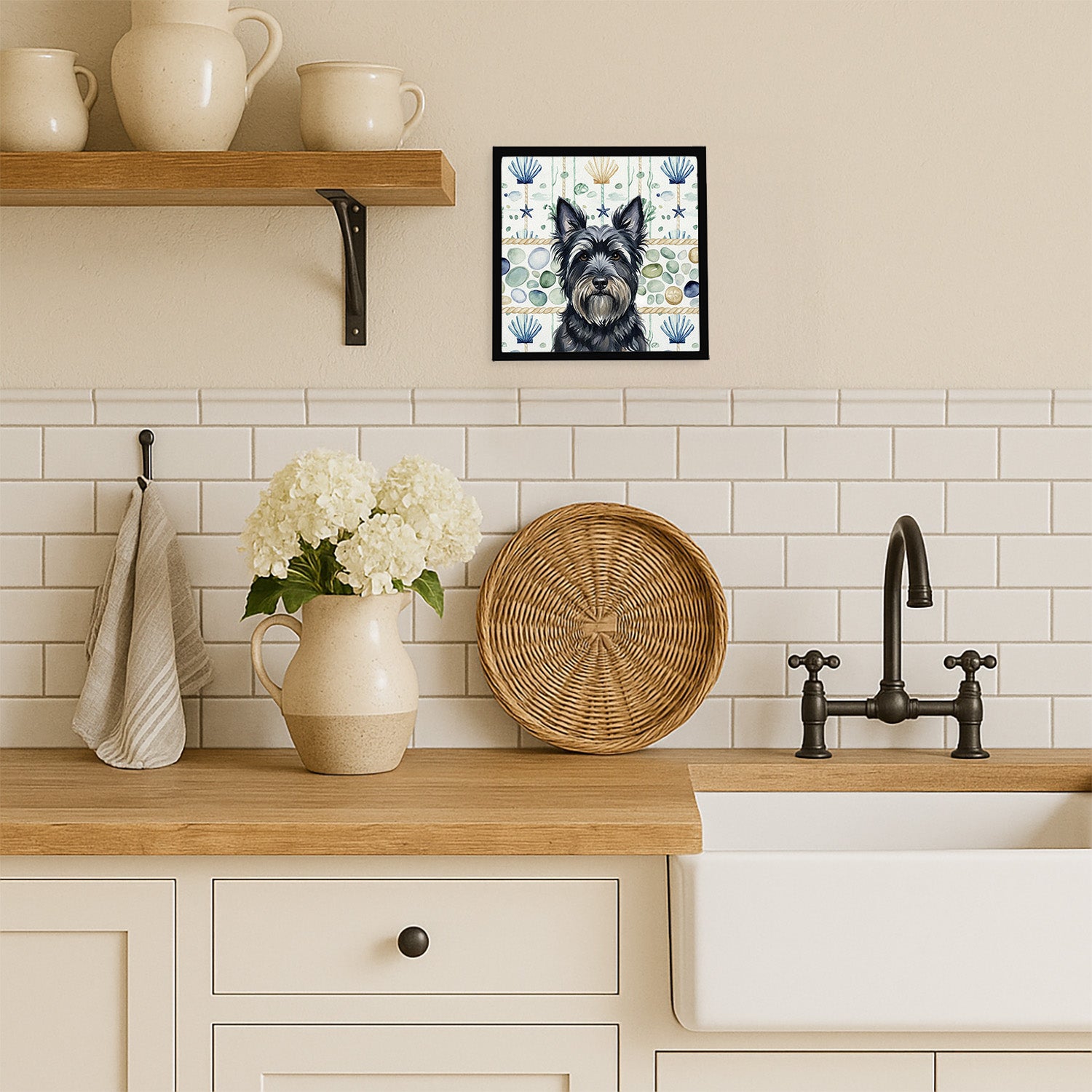 Caroline's Treasures Black Skye Terrier Coastal Sea Glass Framed Metal Print