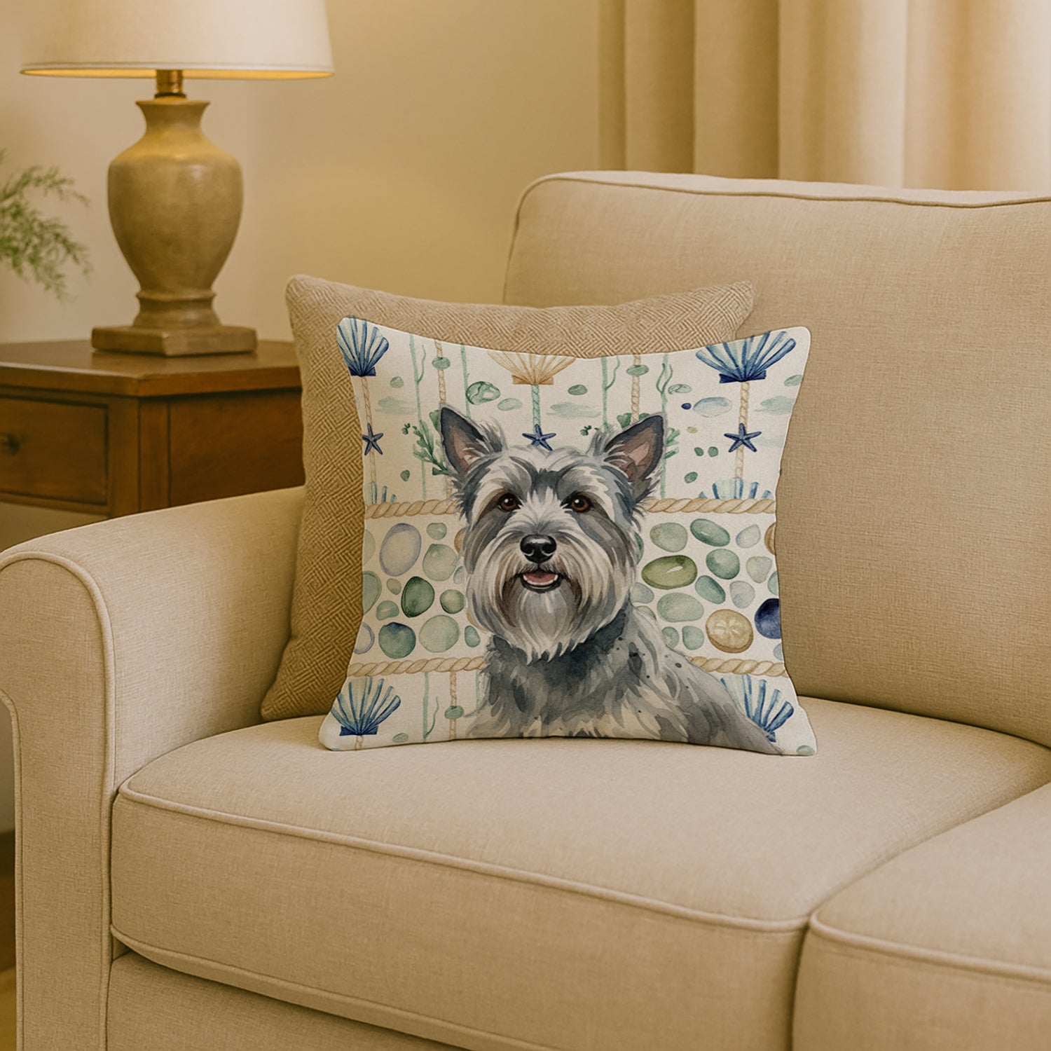 Caroline's Treasures Gray Skye Terrier Coastal Sea Glass Throw Pillow