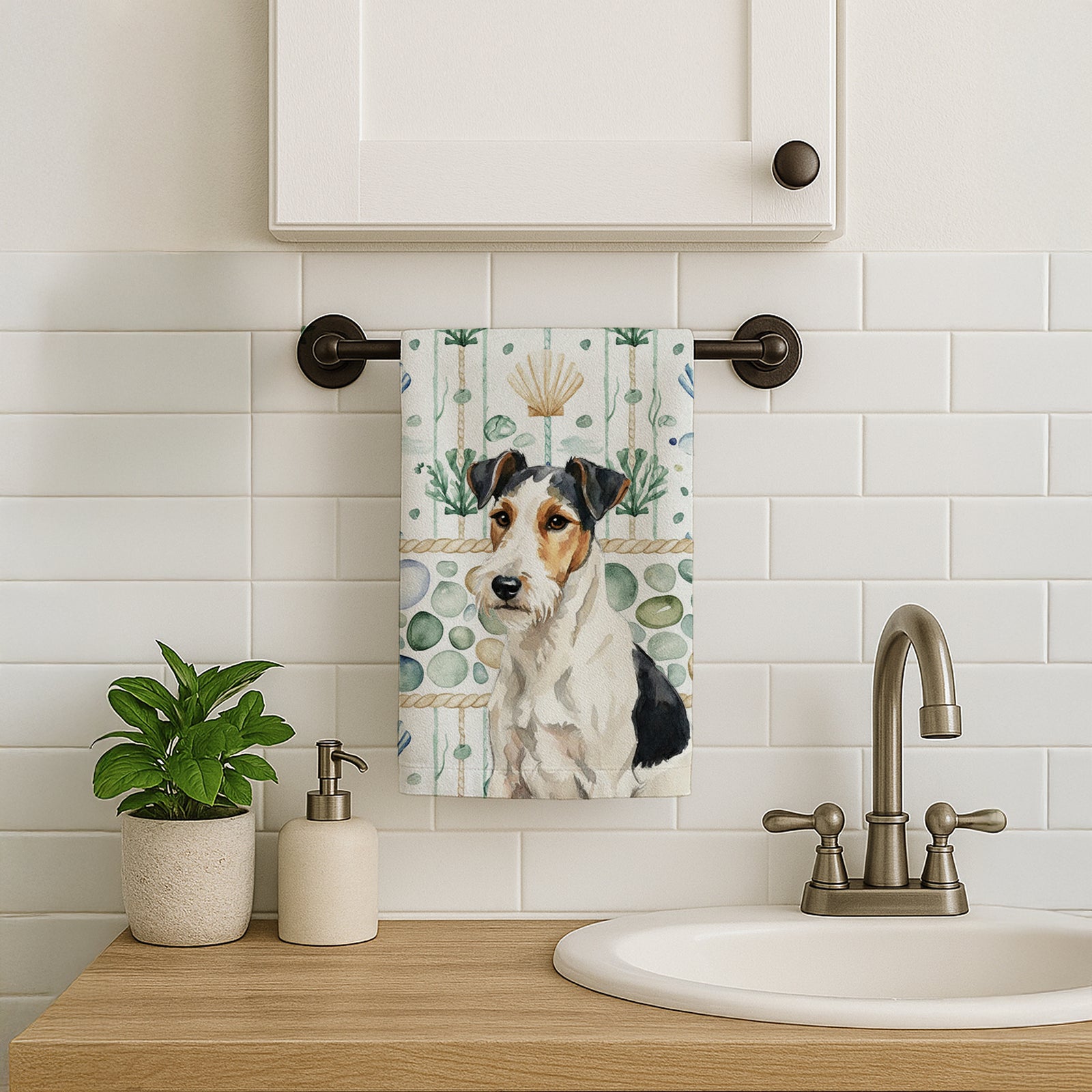 Caroline's Treasures Smooth Fox Terrier Coastal Sea Glass Kitchen Towel