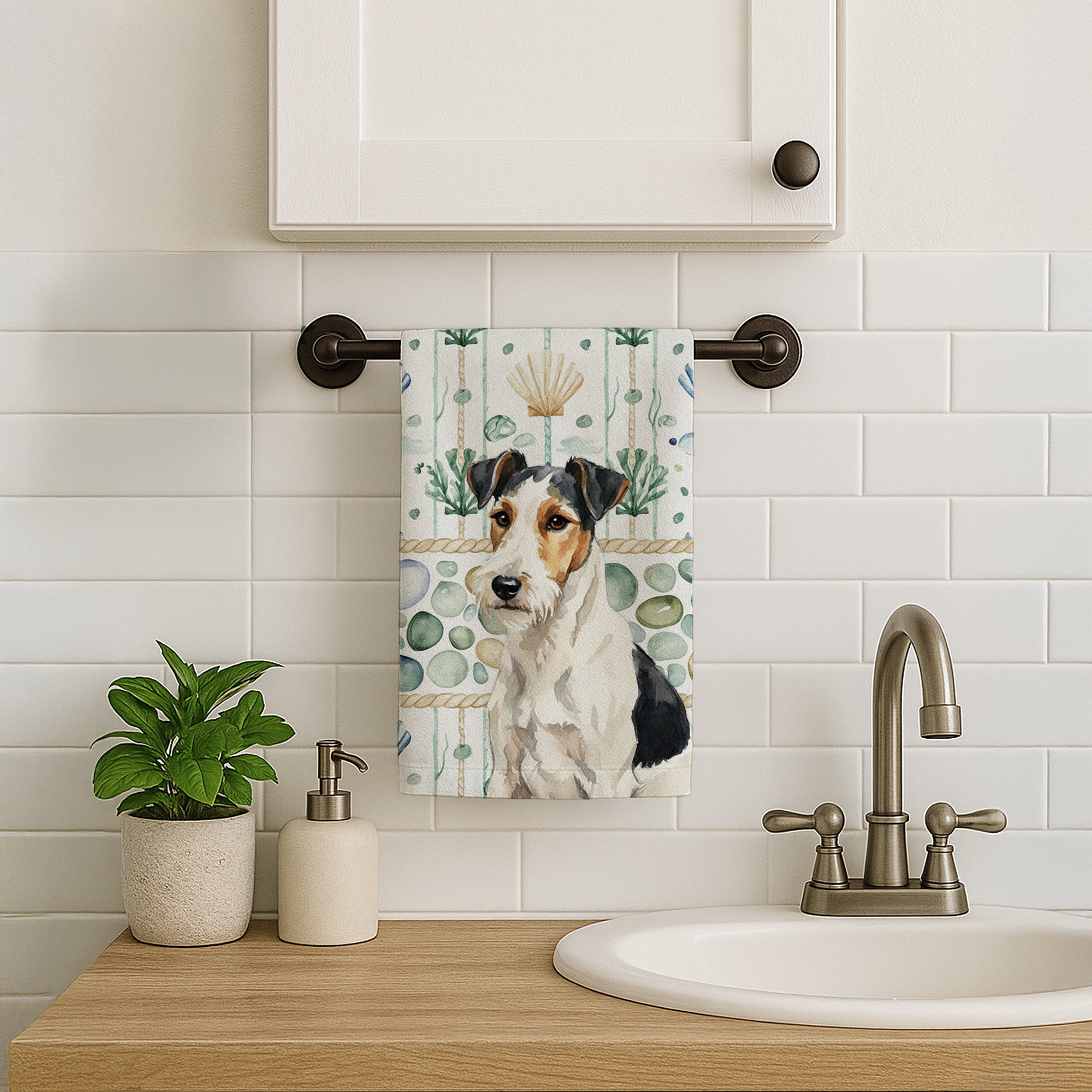 Caroline's Treasures Smooth Fox Terrier Coastal Sea Glass Kitchen Towel