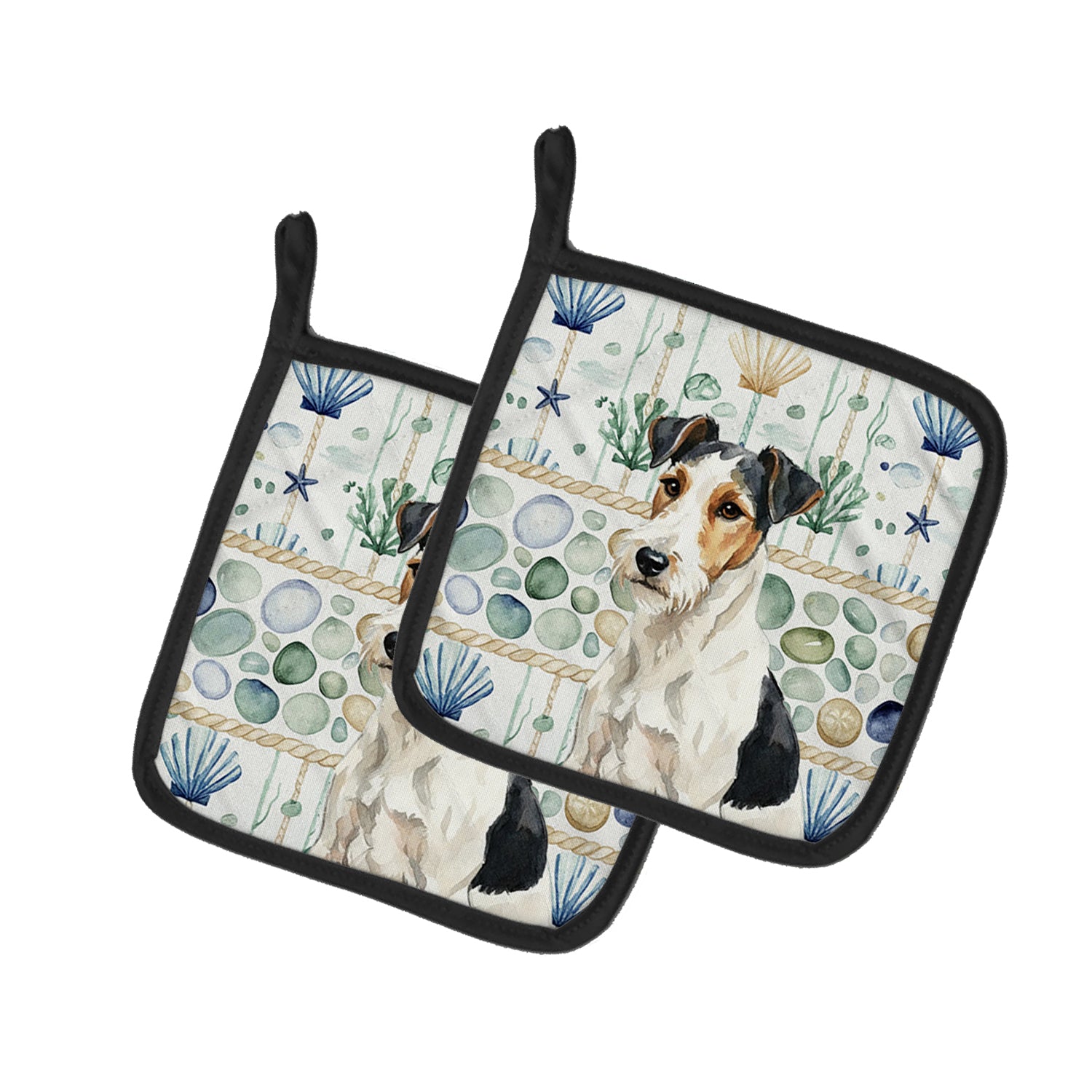 Caroline's Treasures Smooth Fox Terrier Coastal Sea Glass Pair of Pot Holders