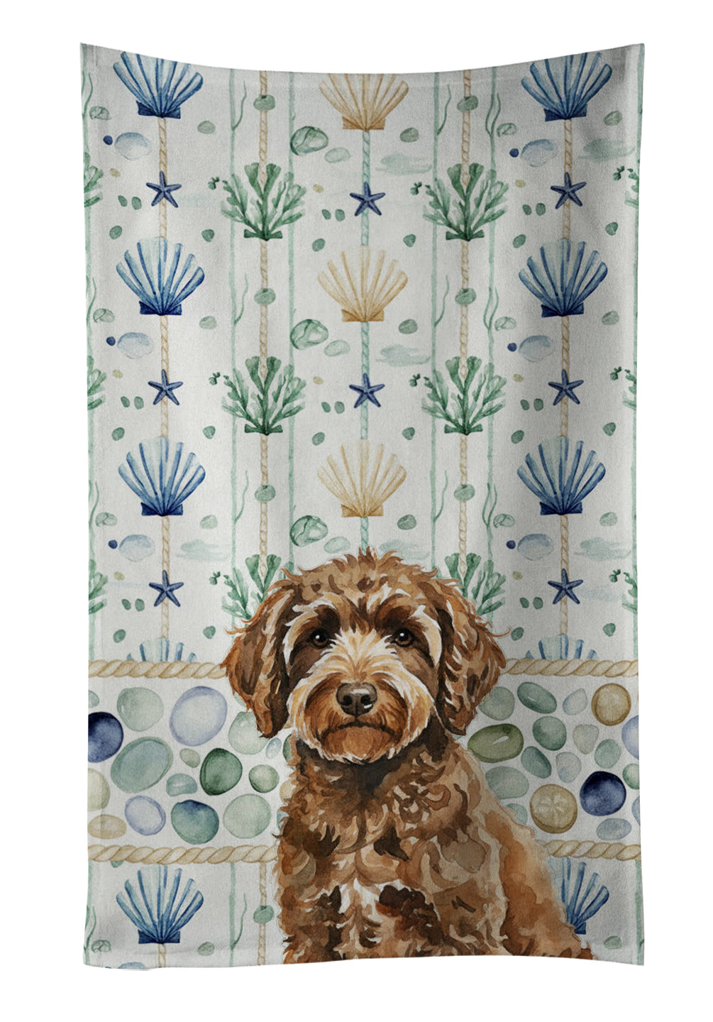 Caroline's Treasures Spanish Water Dog Coastal Sea Glass Kitchen Towel