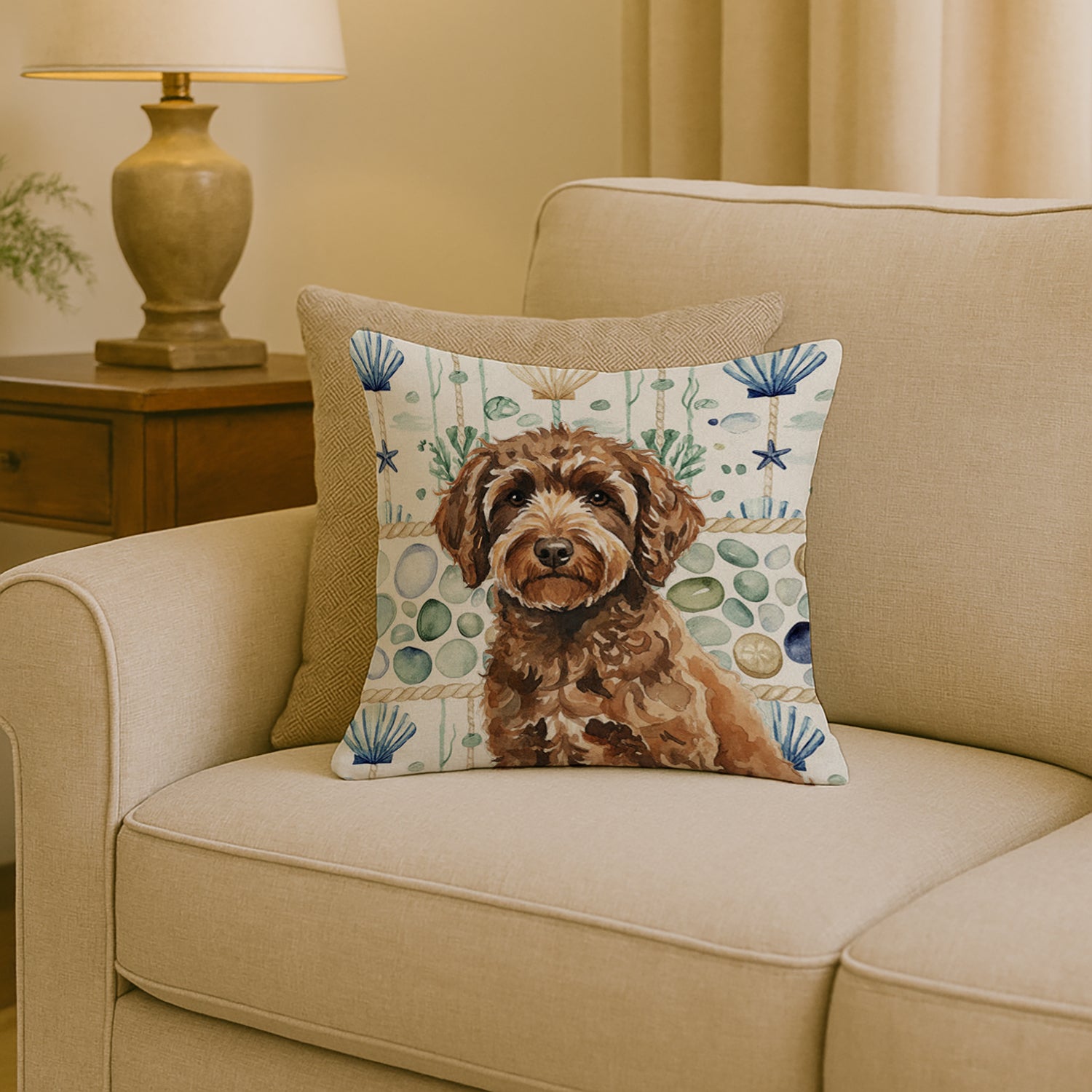 Caroline's Treasures Spanish Water Dog Coastal Sea Glass Throw Pillow