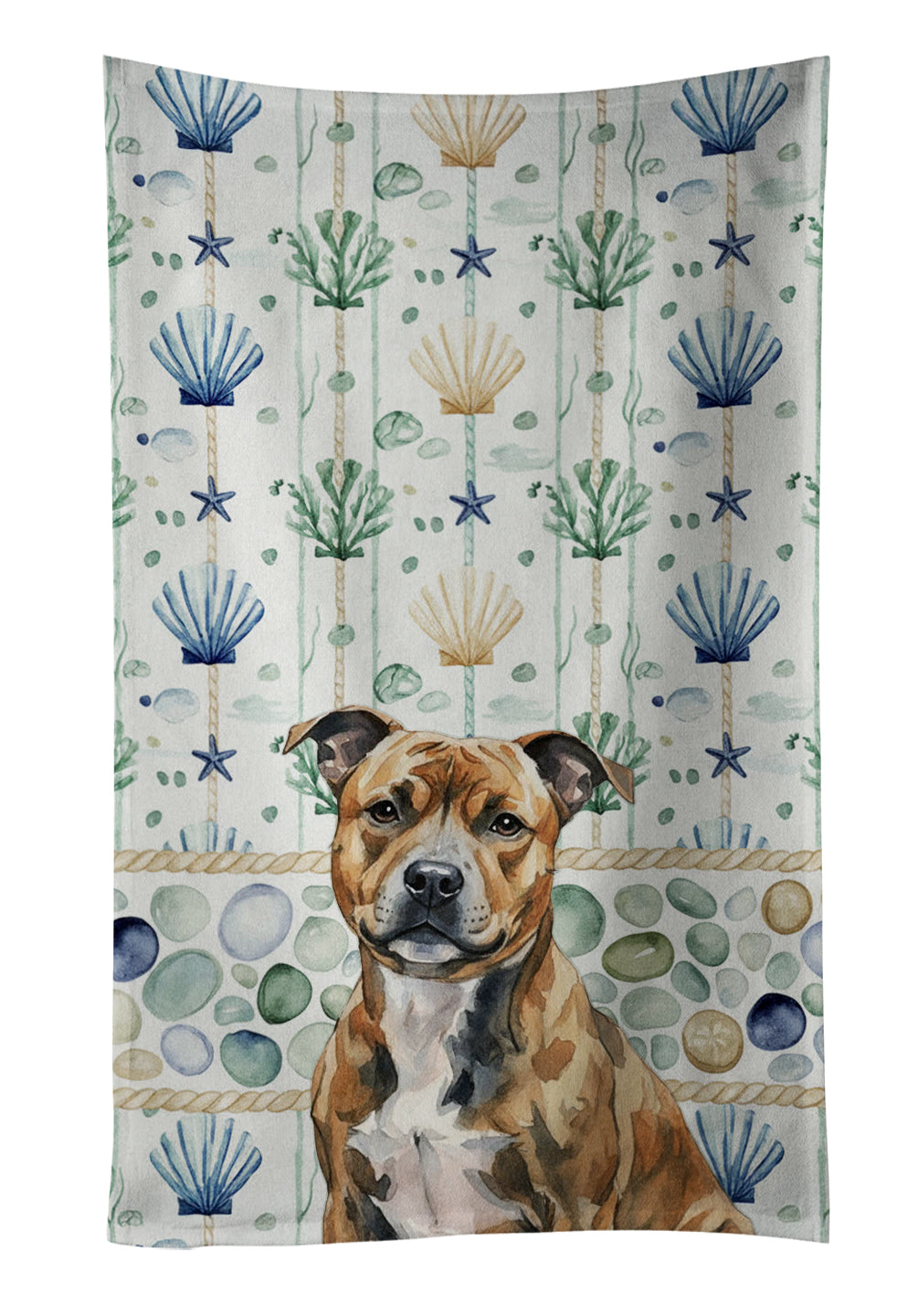 Caroline's Treasures Brindle Staffordshire Bull Terrier Coastal Sea Glass Kitchen Towel