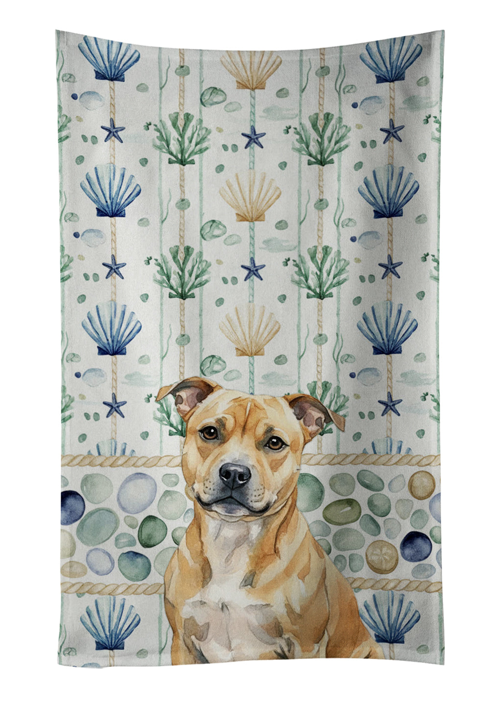 Caroline's Treasures Fawn Staffordshire Bull Terrier Coastal Sea Glass Kitchen Towel