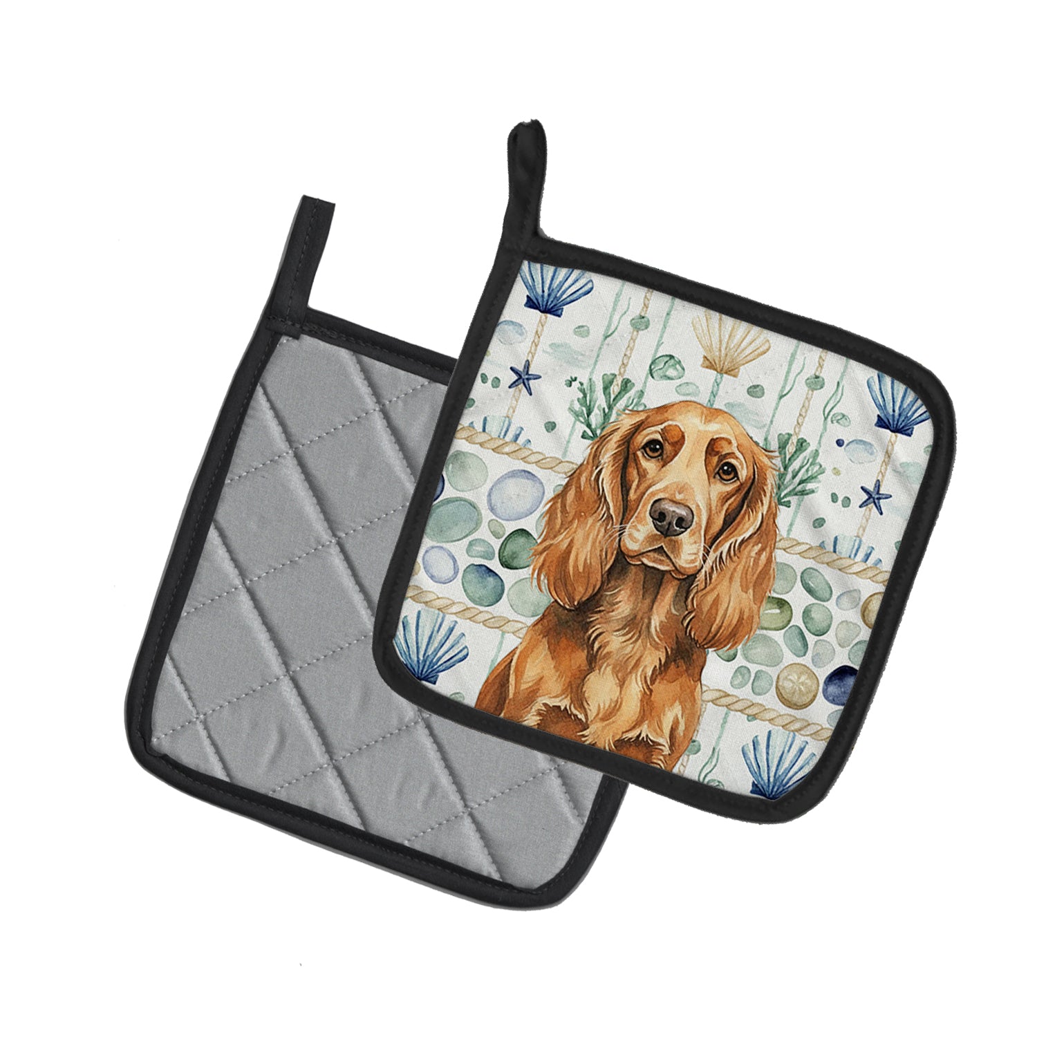 Caroline's Treasures Sussex Spaniel Coastal Sea Glass Pair of Pot Holders