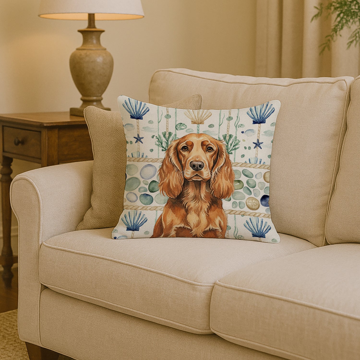 Caroline's Treasures Sussex Spaniel Coastal Sea Glass Throw Pillow