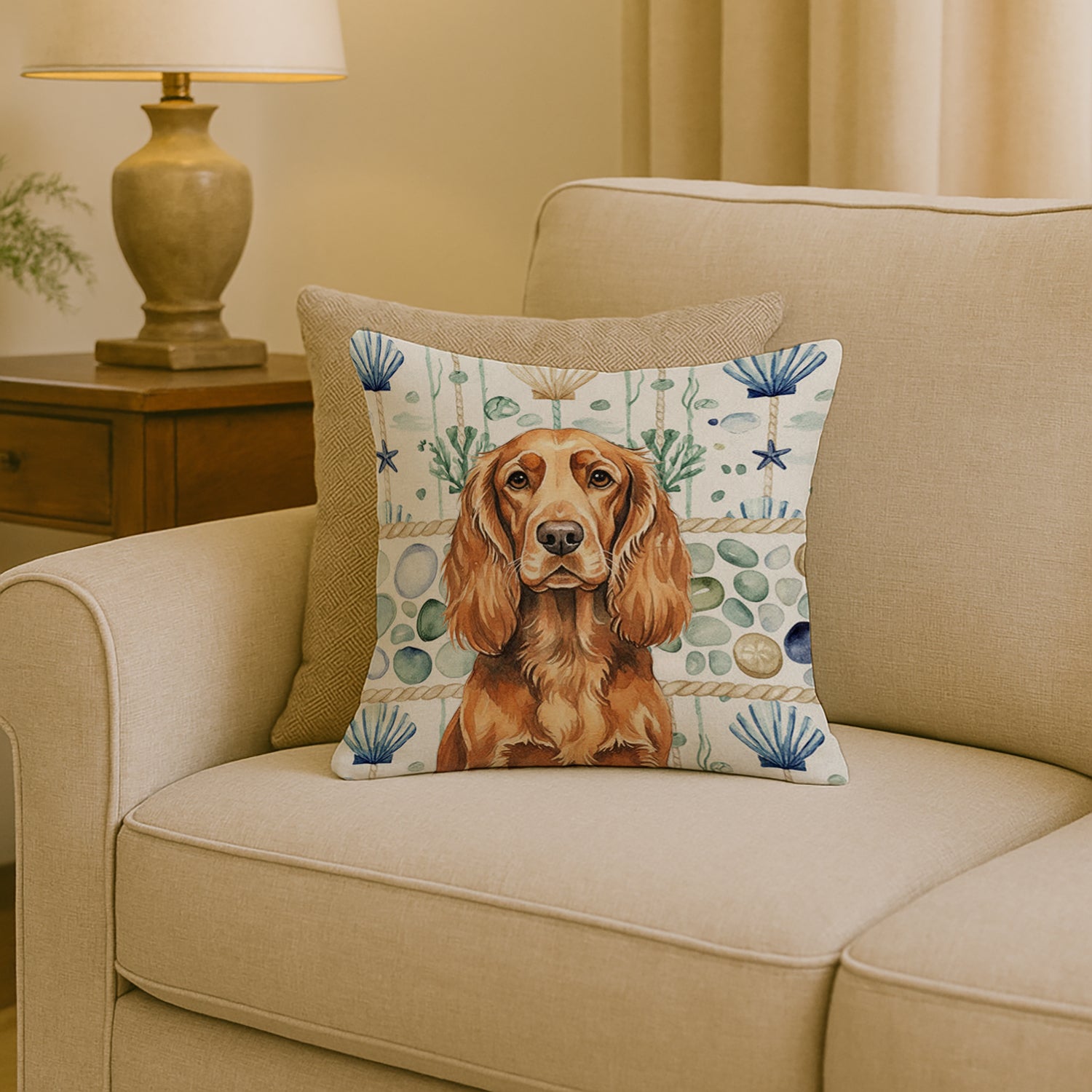Caroline's Treasures Sussex Spaniel Coastal Sea Glass Throw Pillow