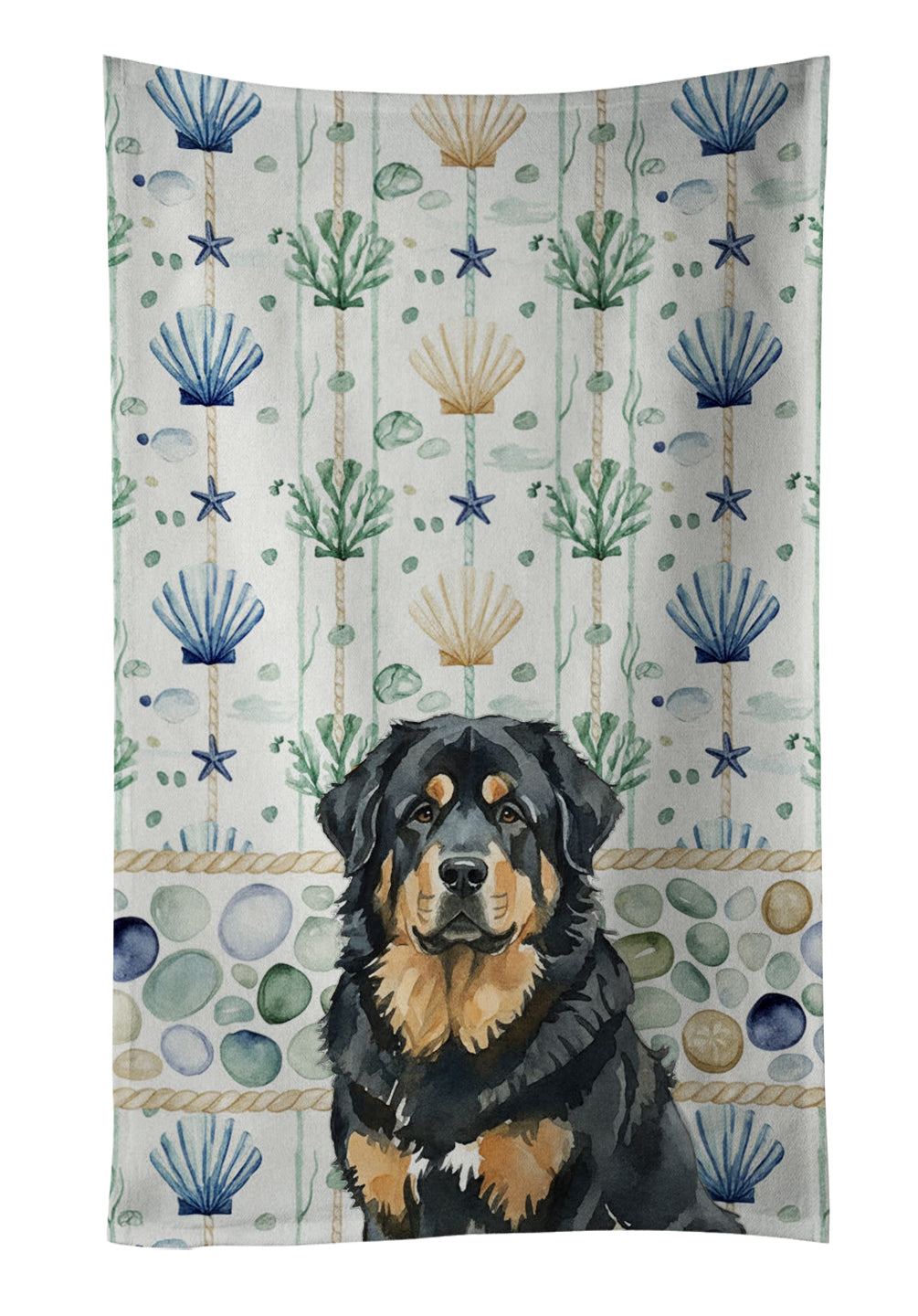 Caroline's Treasures Black and Tan Tibetan Mastiff Coastal Sea Glass Kitchen Towel