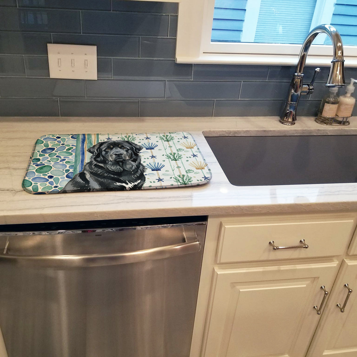 Caroline's Treasures Black Tibetan Mastiff Coastal Sea Glass Dish Drying Mat