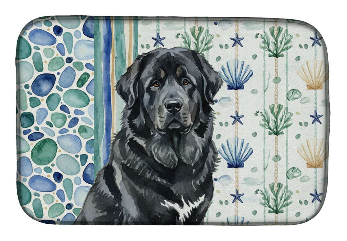 Caroline's Treasures Black Tibetan Mastiff Coastal Sea Glass Dish Drying Mat