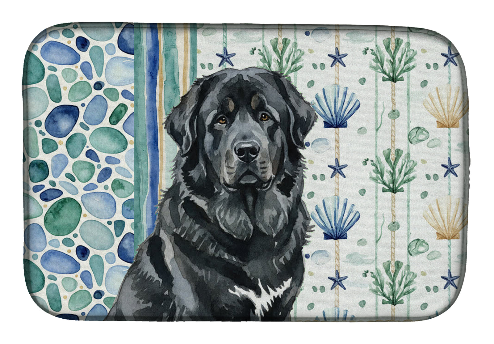 Caroline's Treasures Black Tibetan Mastiff Coastal Sea Glass Dish Drying Mat
