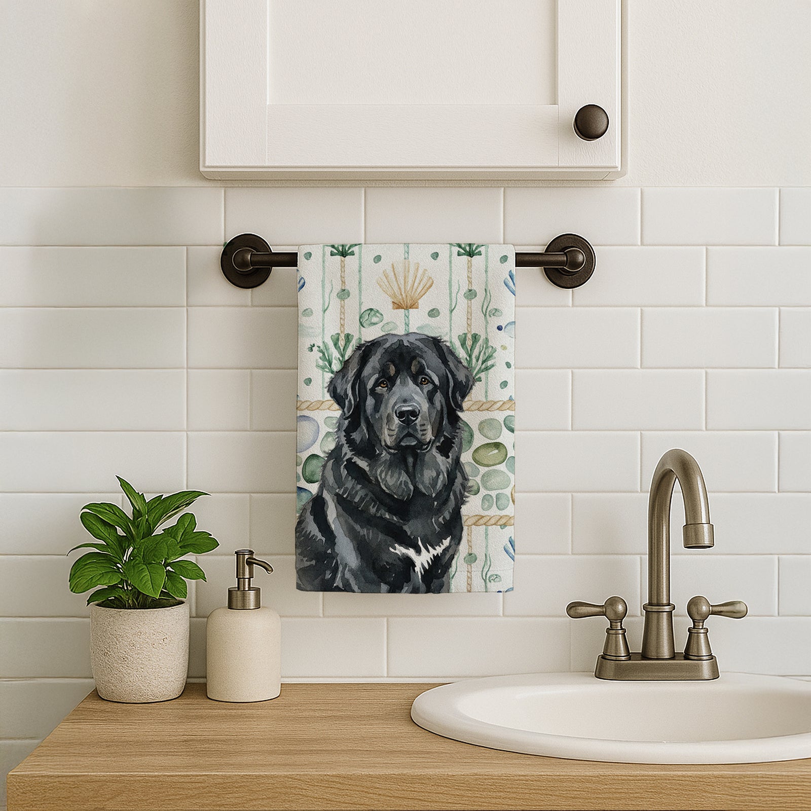 Caroline's Treasures Black Tibetan Mastiff Coastal Sea Glass Kitchen Towel