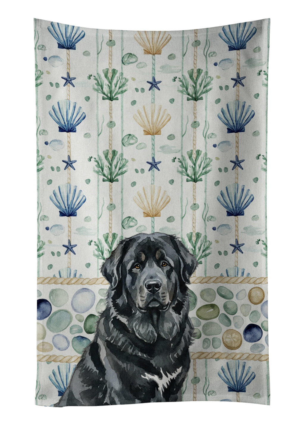 Caroline's Treasures Black Tibetan Mastiff Coastal Sea Glass Kitchen Towel