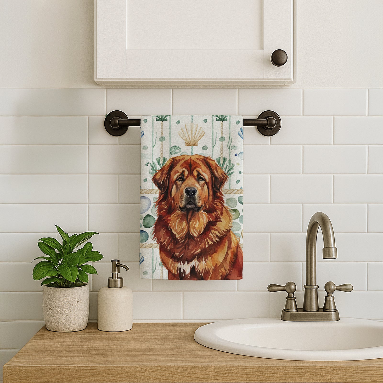 Caroline's Treasures Red Gold Tibetan Mastiff Coastal Sea Glass Kitchen Towel