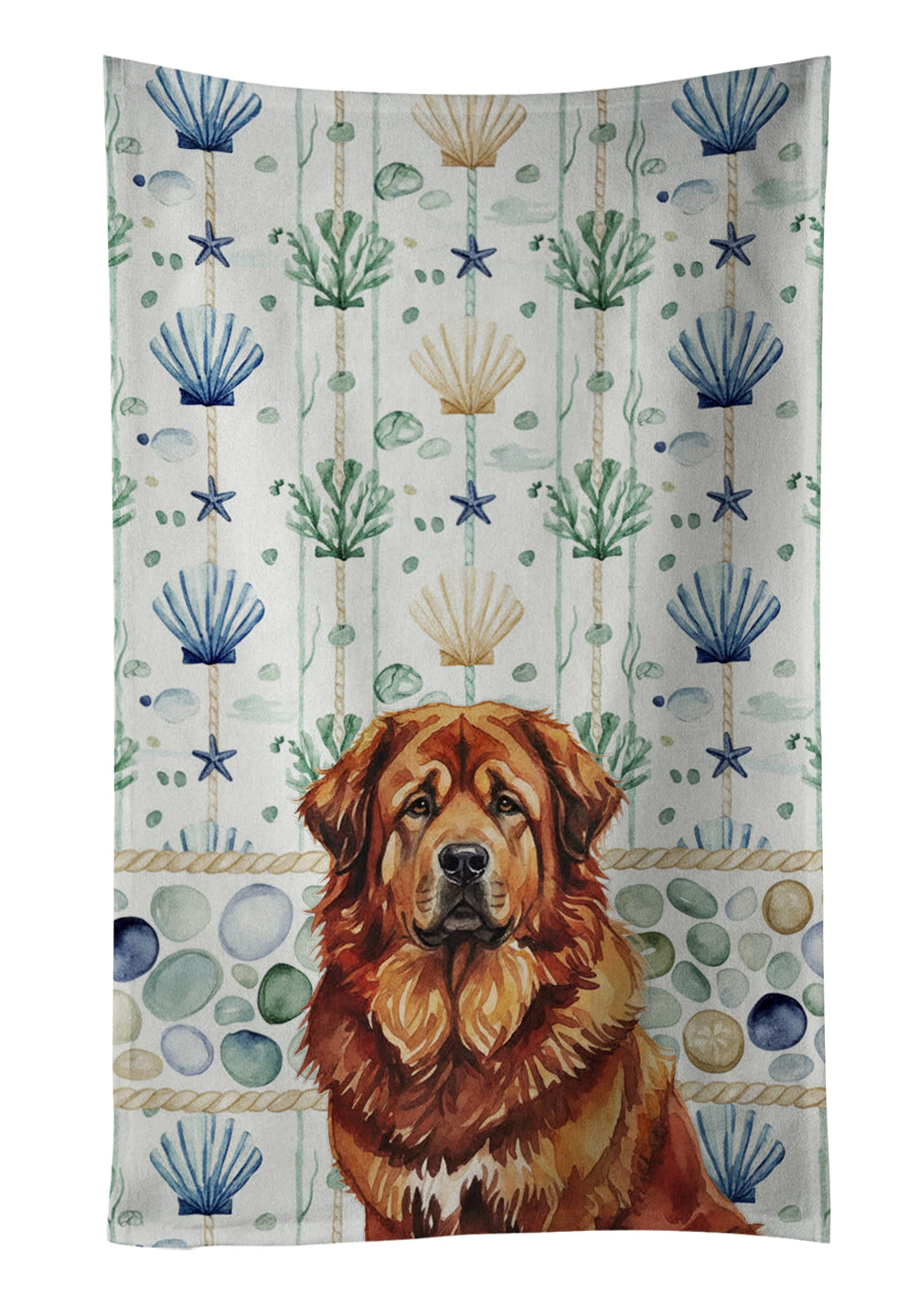 Caroline's Treasures Red Gold Tibetan Mastiff Coastal Sea Glass Kitchen Towel