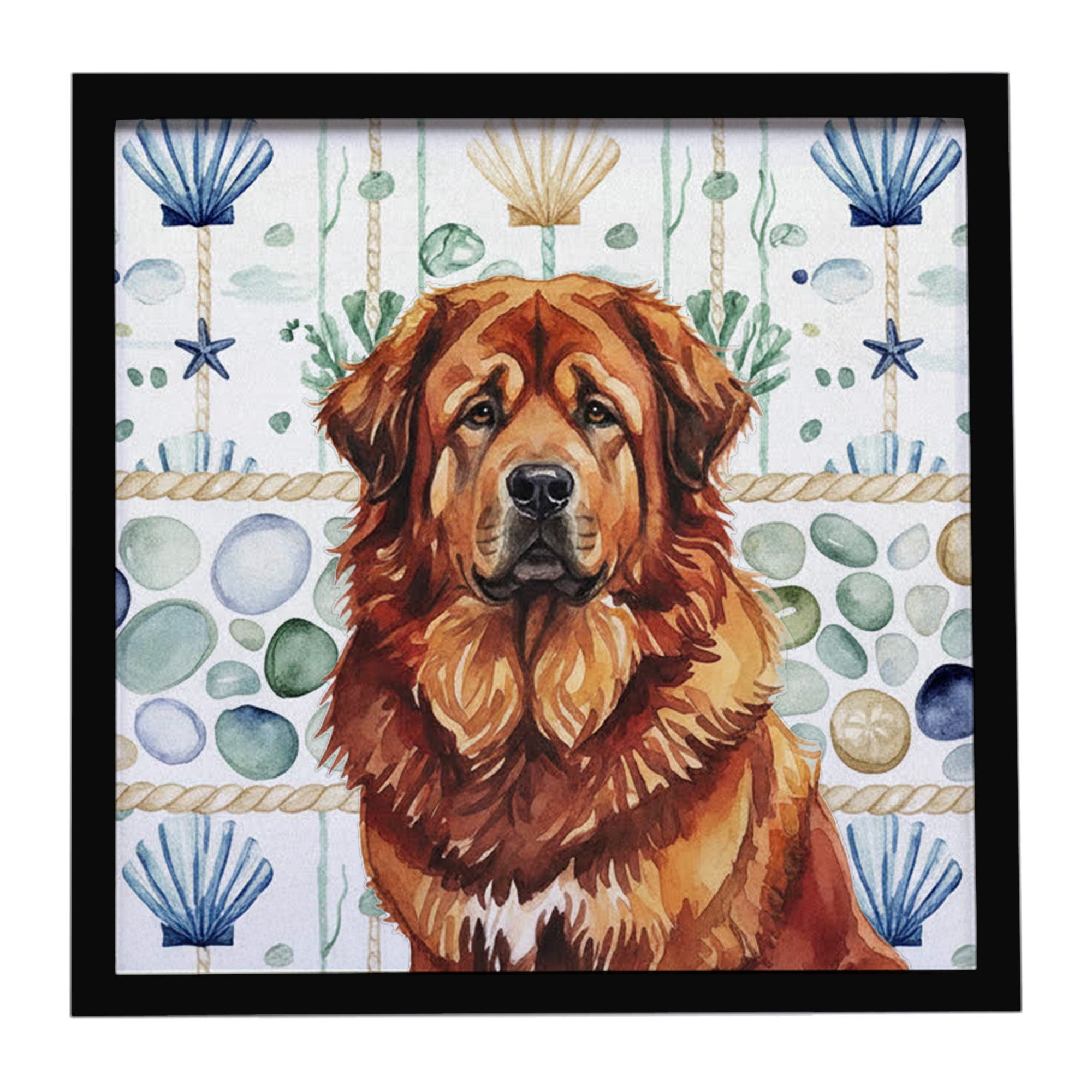 Caroline's Treasures Red Gold Tibetan Mastiff Coastal Sea Glass Framed Metal Print