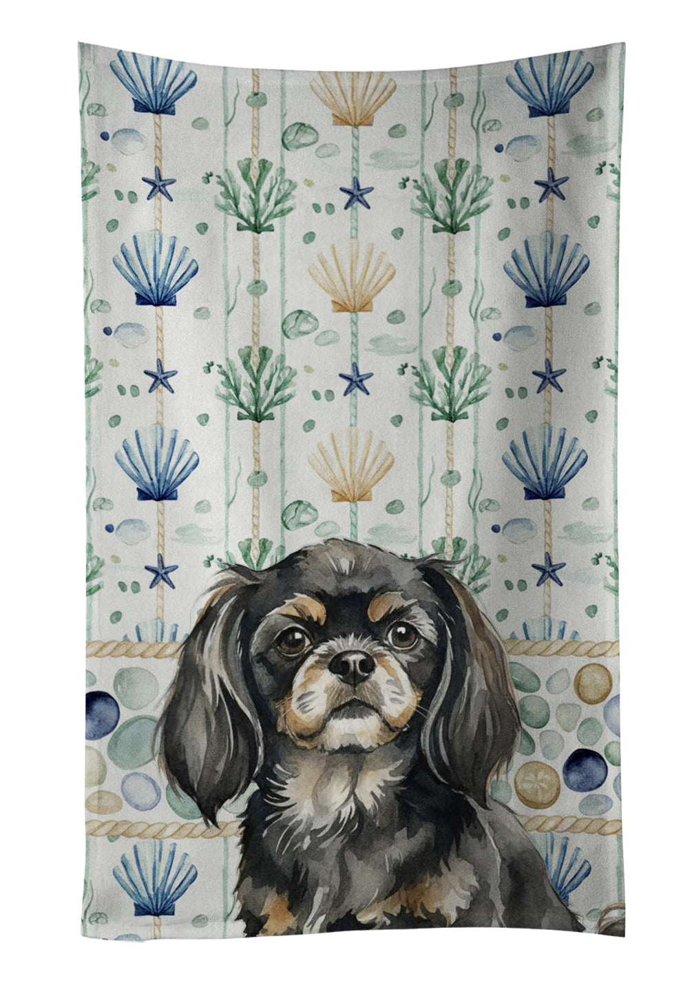 Caroline's Treasures Black and Tan Tibetan Spaniel Coastal Sea Glass Kitchen Towel