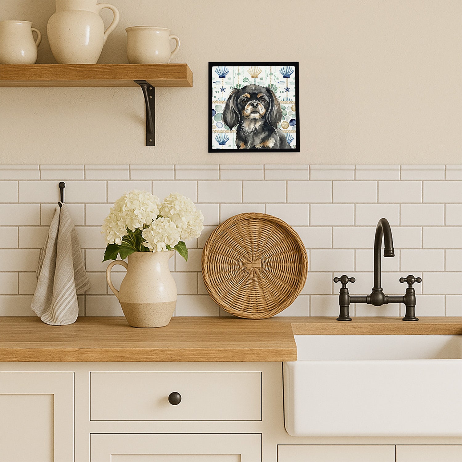 Caroline's Treasures Black and Tan Tibetan Spaniel Coastal Sea Glass Framed Metal Print