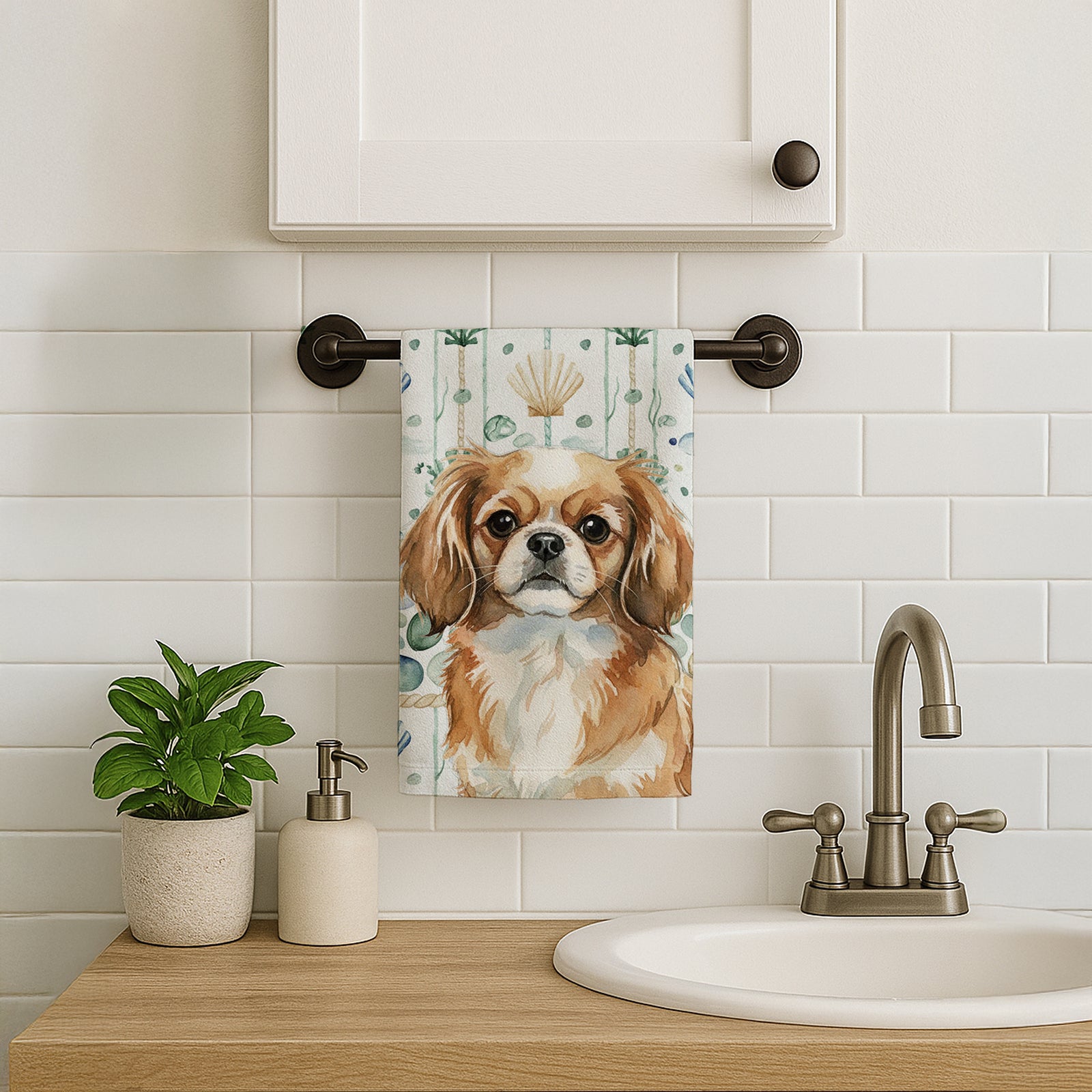 Caroline's Treasures Tibetan Spaniel Coastal Sea Glass Kitchen Towel