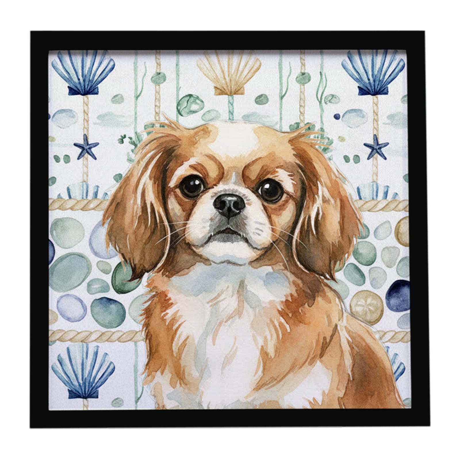 Caroline's Treasures Tibetan Spaniel Coastal Sea Glass Framed Metal Print