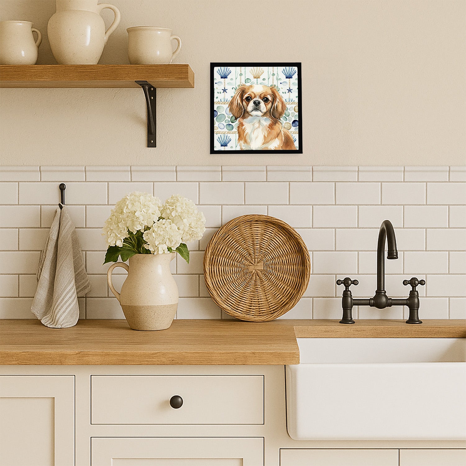 Caroline's Treasures Tibetan Spaniel Coastal Sea Glass Framed Metal Print