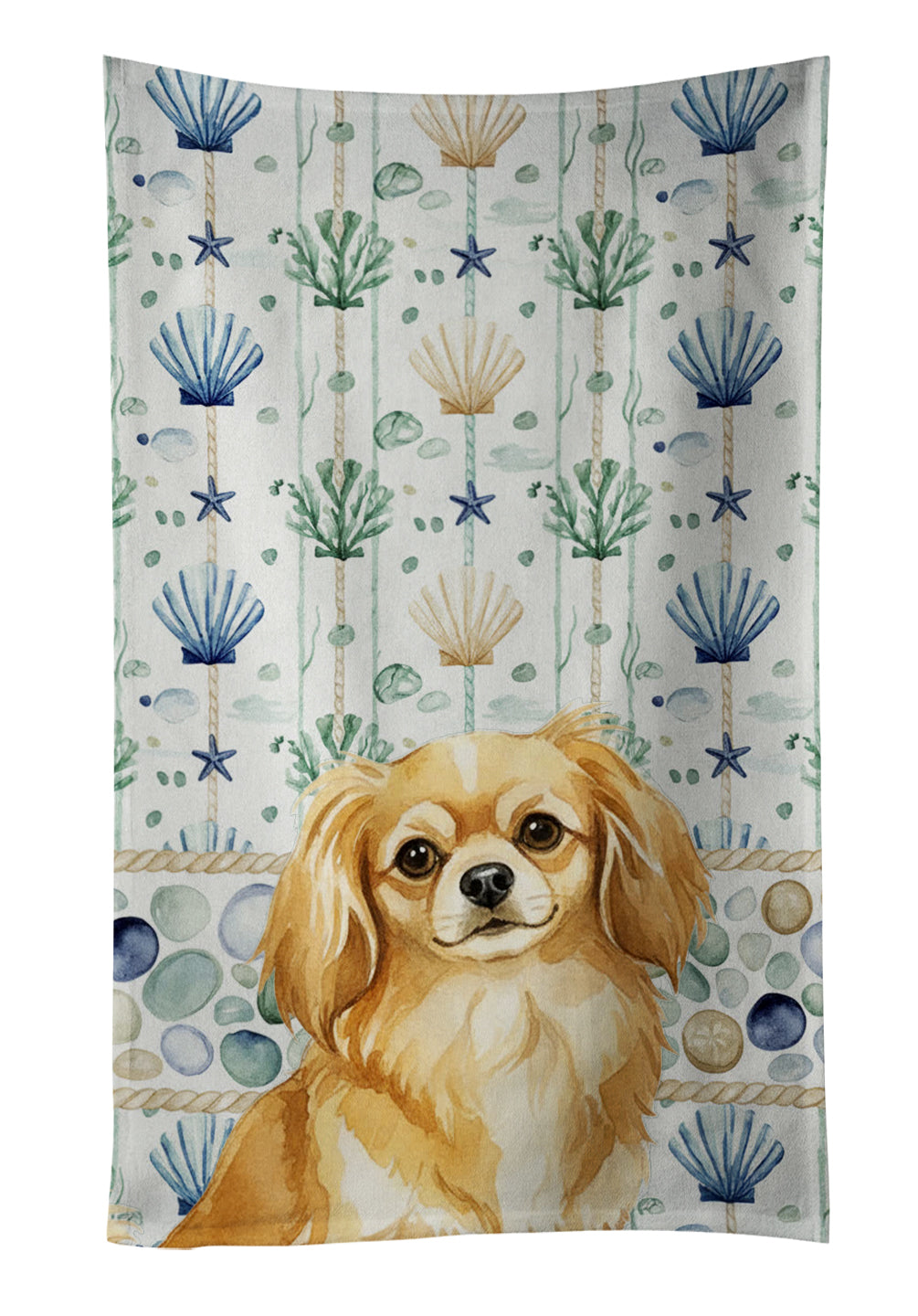 Caroline's Treasures Gold Tibetan Spaniel Coastal Sea Glass Kitchen Towel
