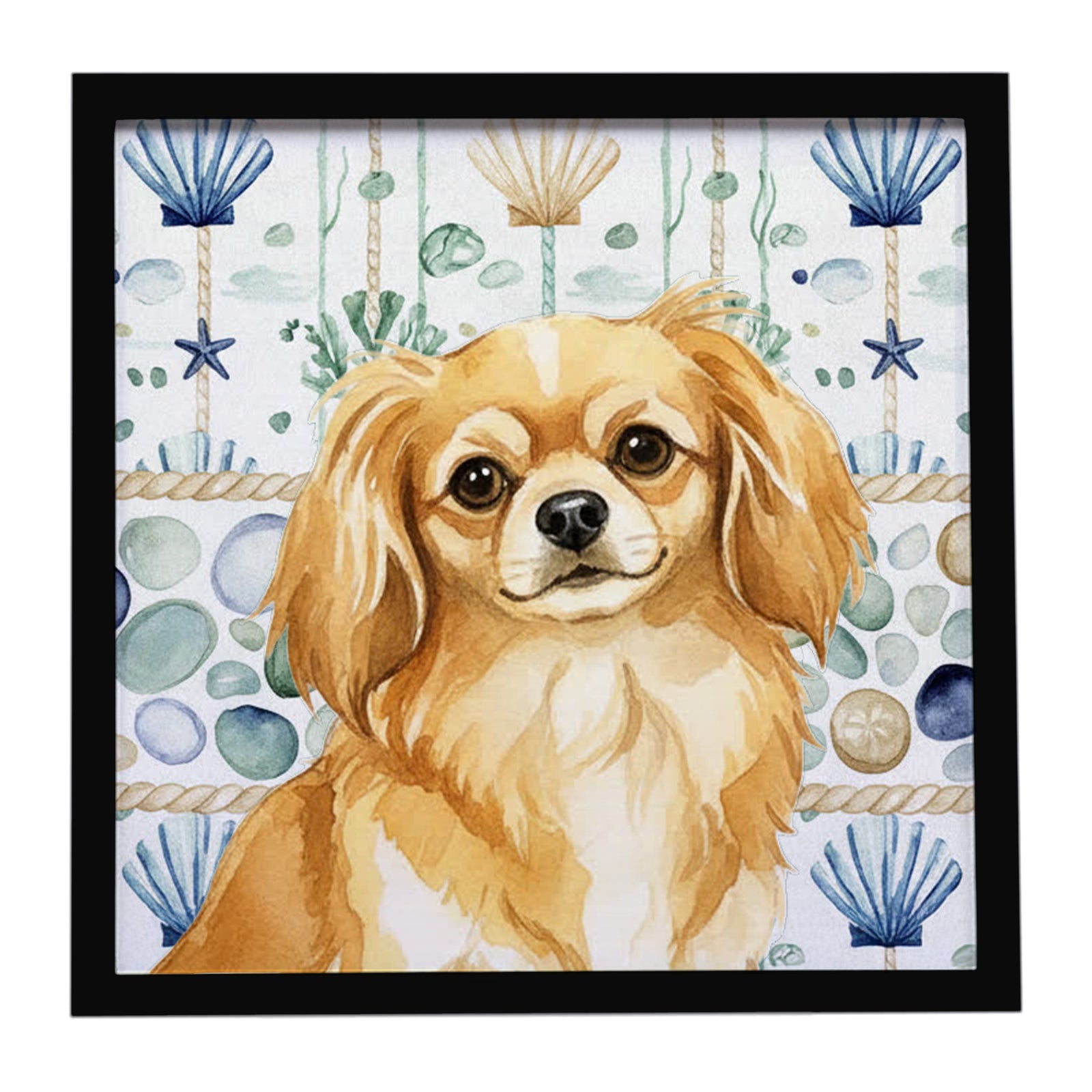 Caroline's Treasures Gold Tibetan Spaniel Coastal Sea Glass Framed Metal Print