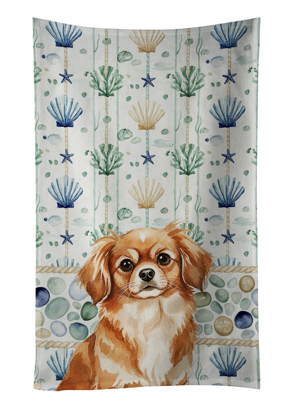 Caroline's Treasures Red Tibetan Spaniel Coastal Sea Glass Kitchen Towel