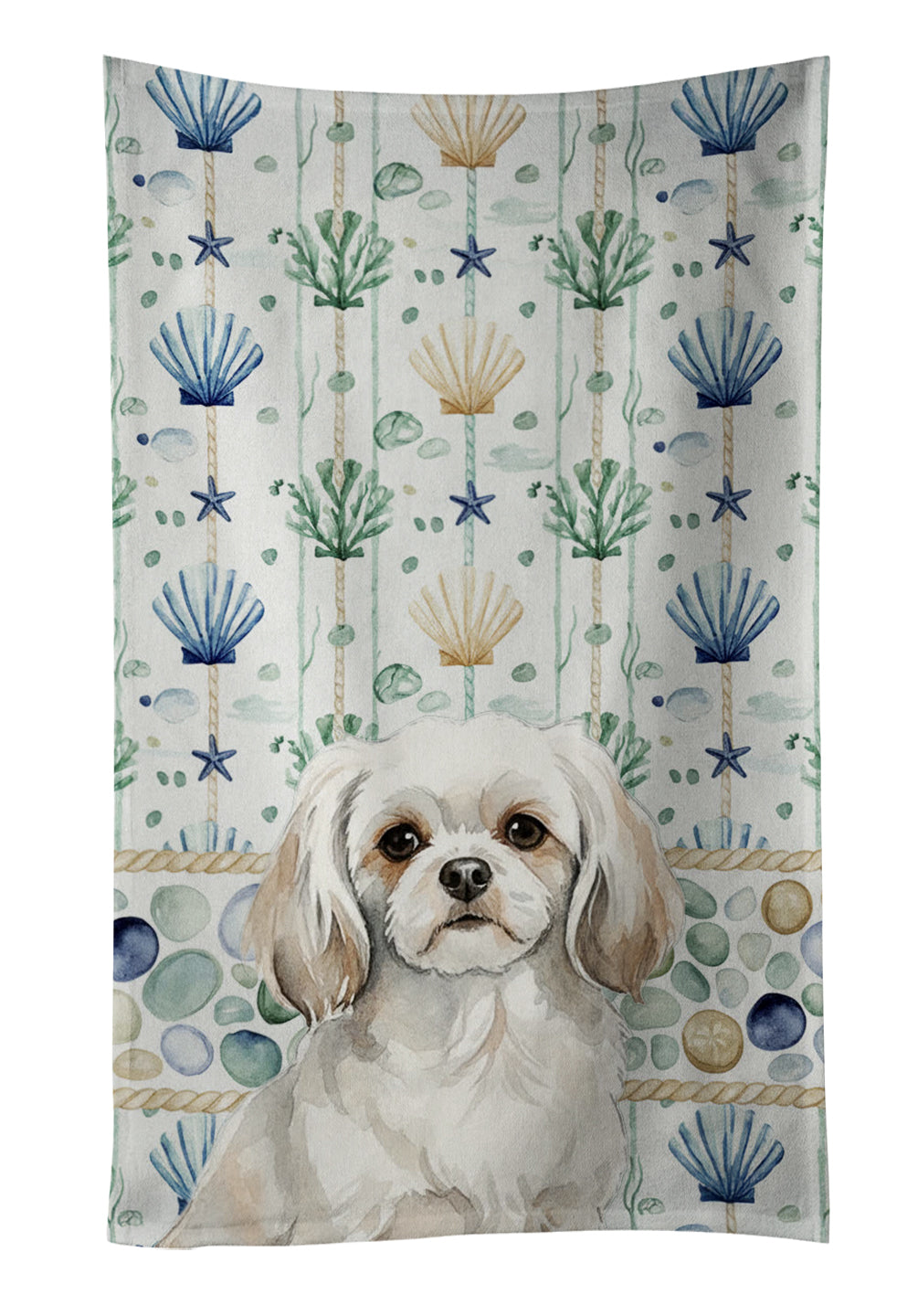Caroline's Treasures White Tibetan Spaniel Coastal Sea Glass Kitchen Towel