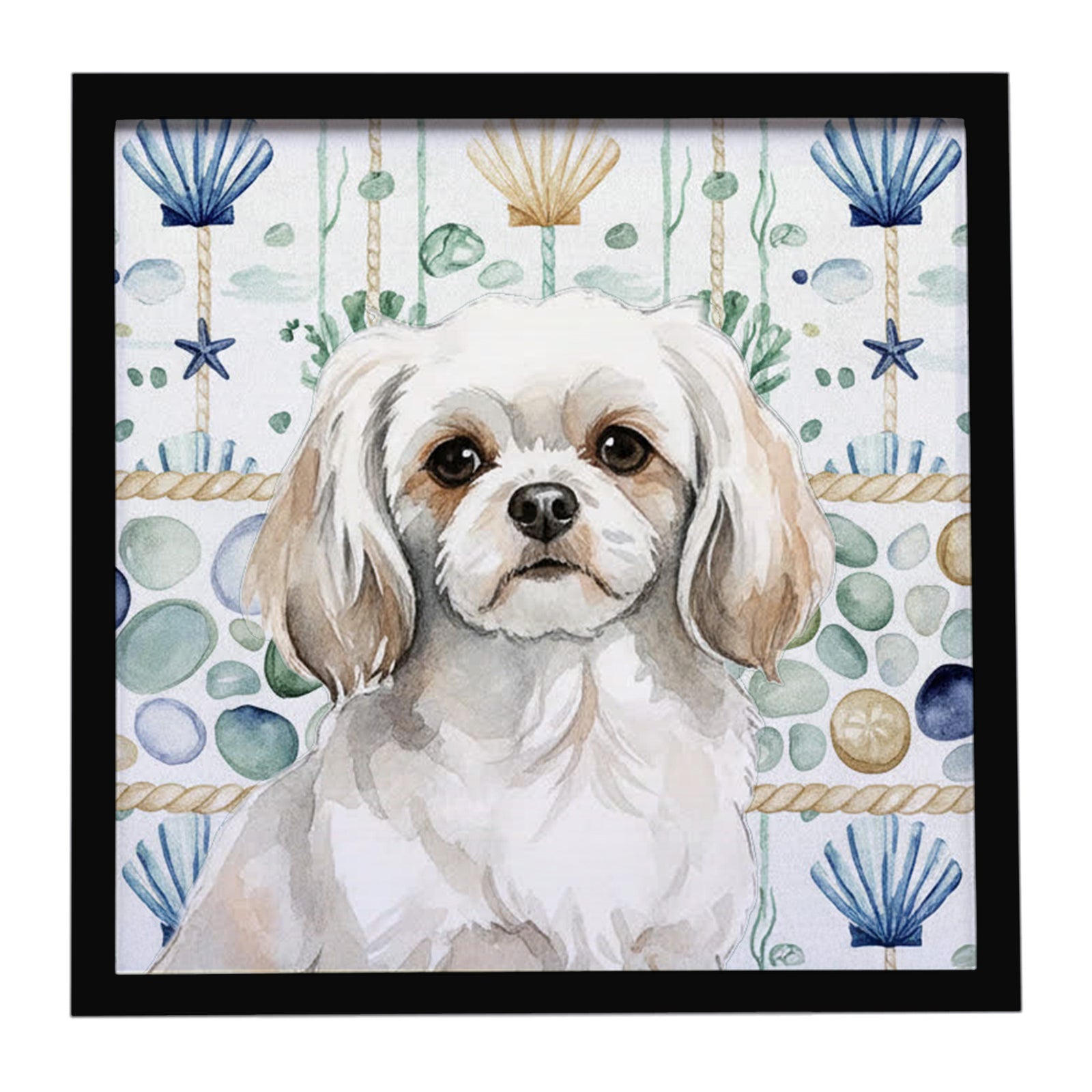 Caroline's Treasures White Tibetan Spaniel Coastal Sea Glass Framed Metal Print