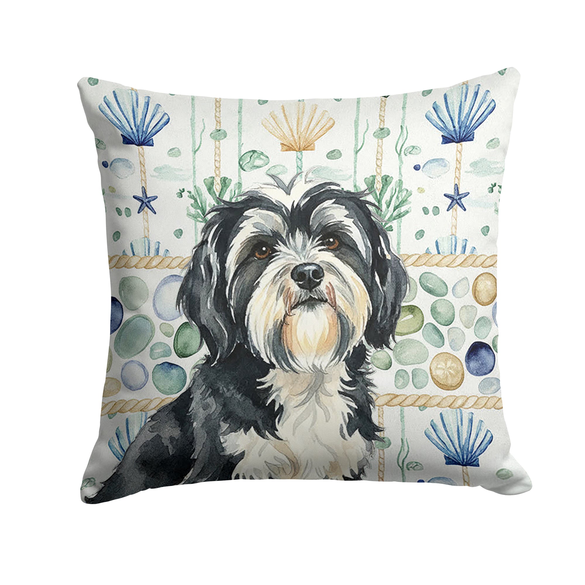 Caroline's Treasures Black and White Tibetan Terrier Coastal Sea Glass Throw Pillow