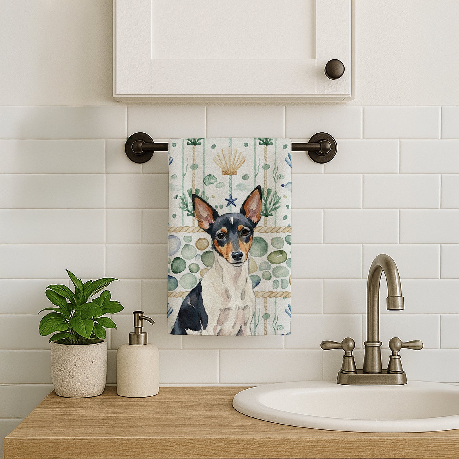 Caroline's Treasures Toy Fox Terrier Coastal Sea Glass Kitchen Towel