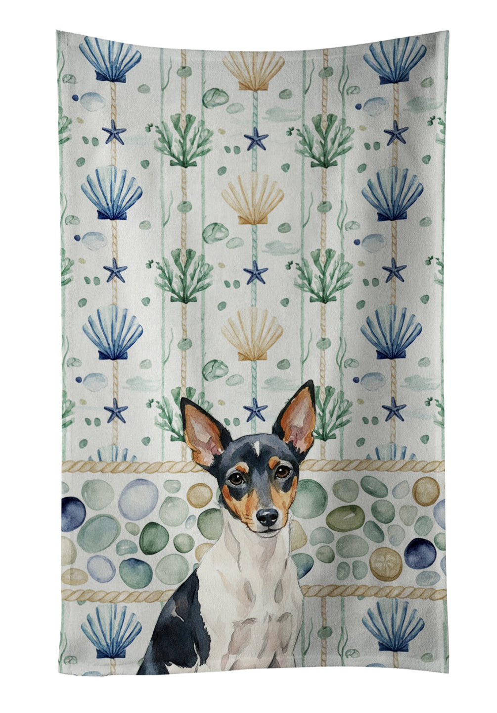 Caroline's Treasures Toy Fox Terrier Coastal Sea Glass Kitchen Towel