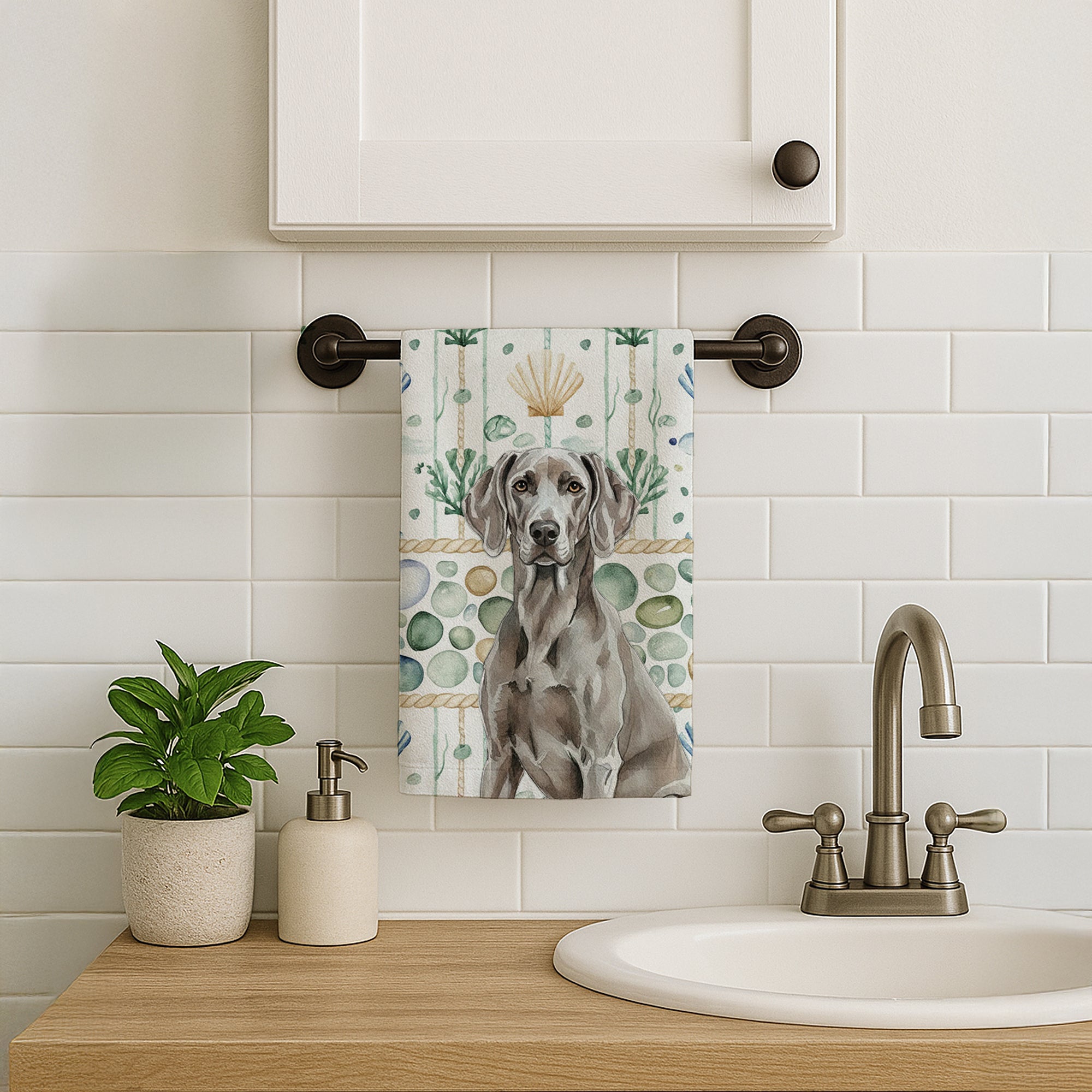 Caroline's Treasures Weimaraner Coastal Sea Glass Kitchen Towel