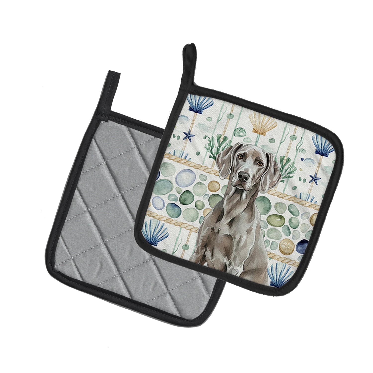 Caroline's Treasures Weimaraner Coastal Sea Glass Pair of Pot Holders