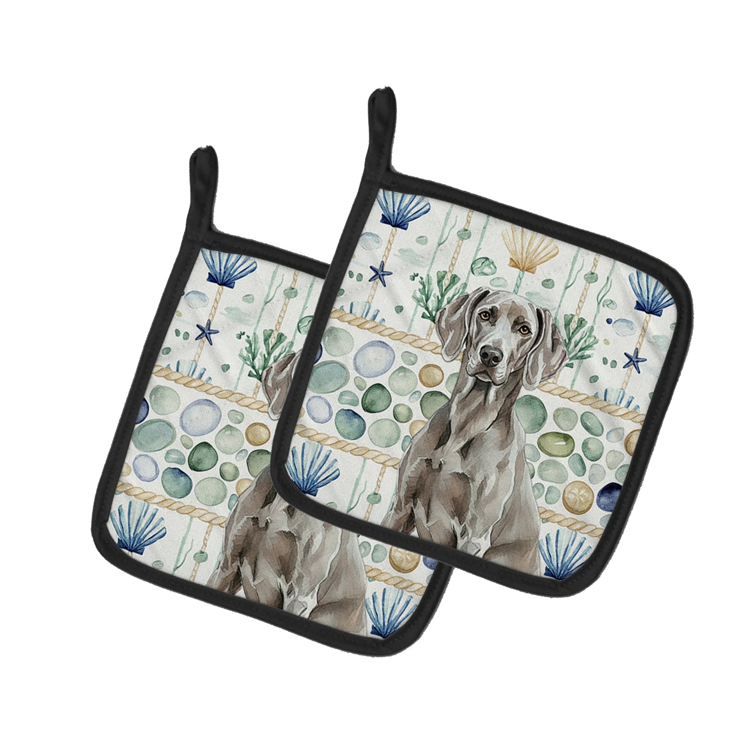Caroline's Treasures Weimaraner Coastal Sea Glass Pair of Pot Holders