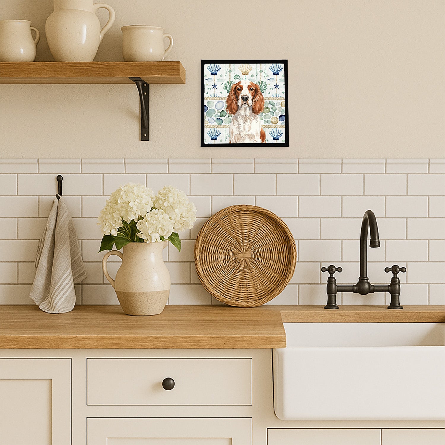 Caroline's Treasures Welsh Springer Spaniel Coastal Sea Glass Framed Metal Print