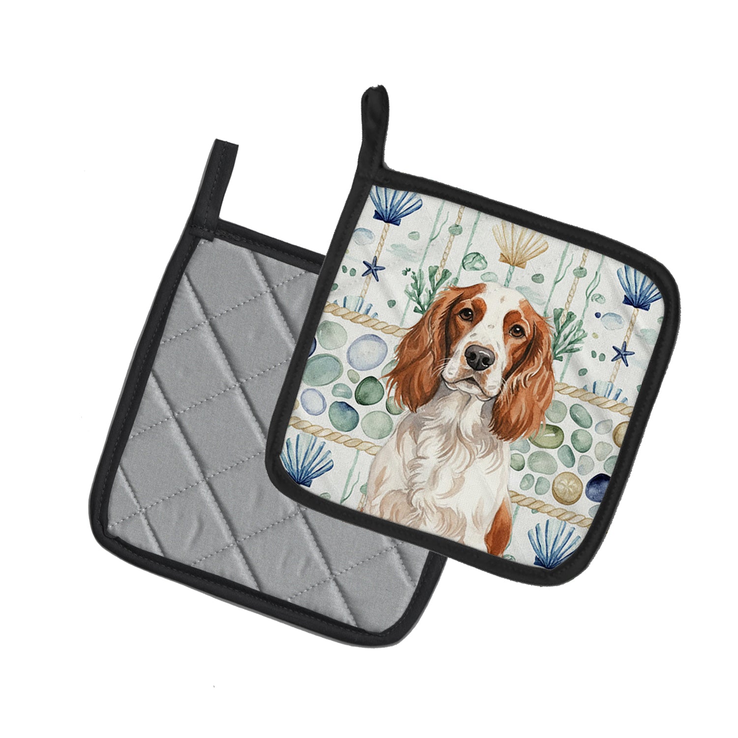 Caroline's Treasures Welsh Springer Spaniel Coastal Sea Glass Pair of Pot Holders