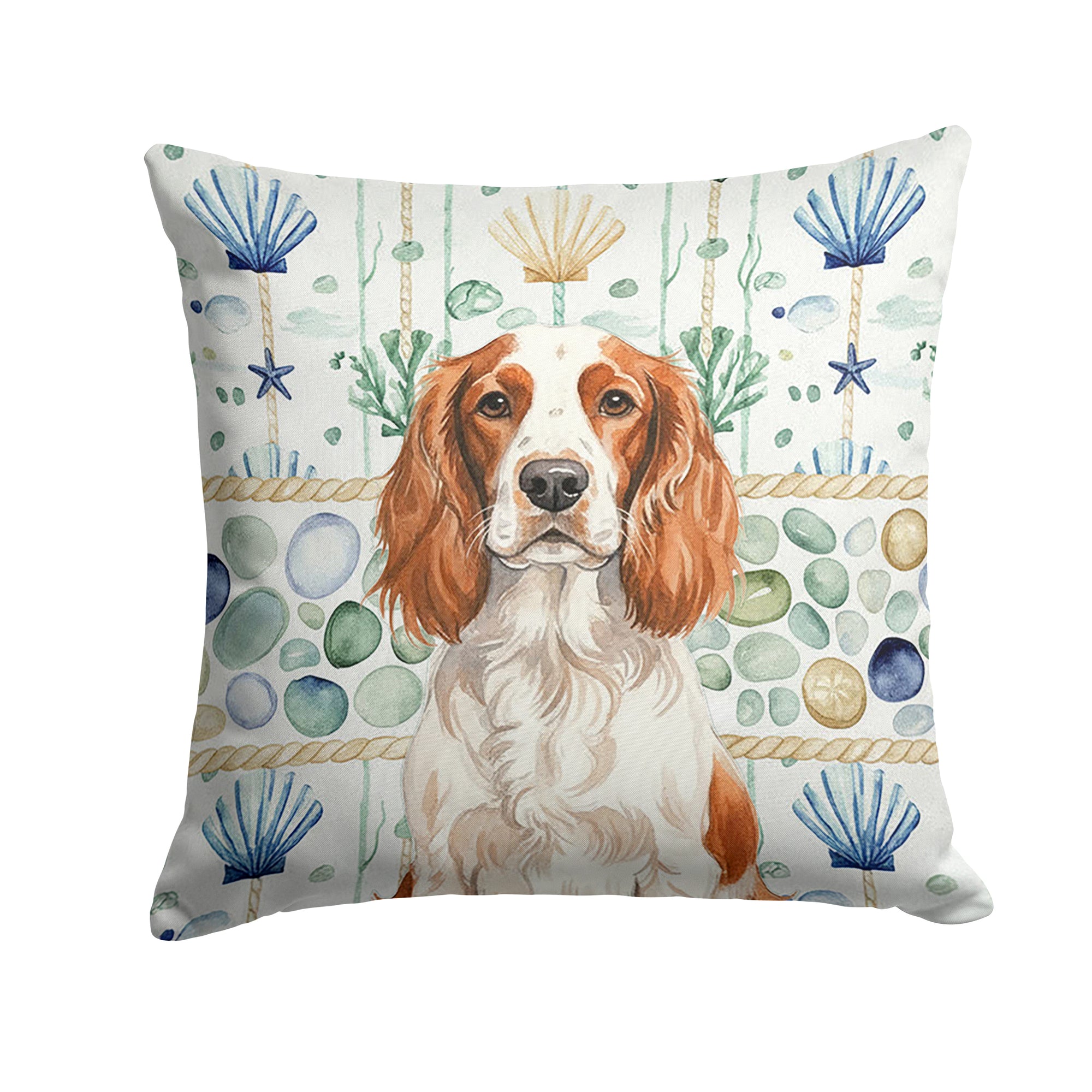 Caroline's Treasures Welsh Springer Spaniel Coastal Sea Glass Throw Pillow