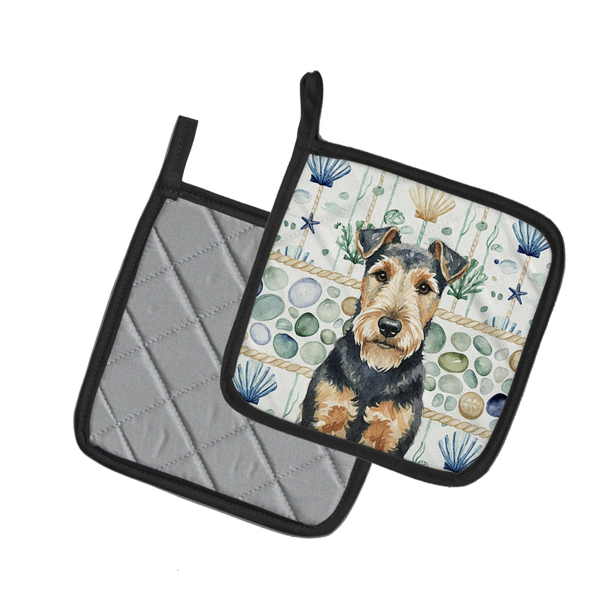 Caroline's Treasures Welsh Terrier Coastal Sea Glass Pair of Pot Holders