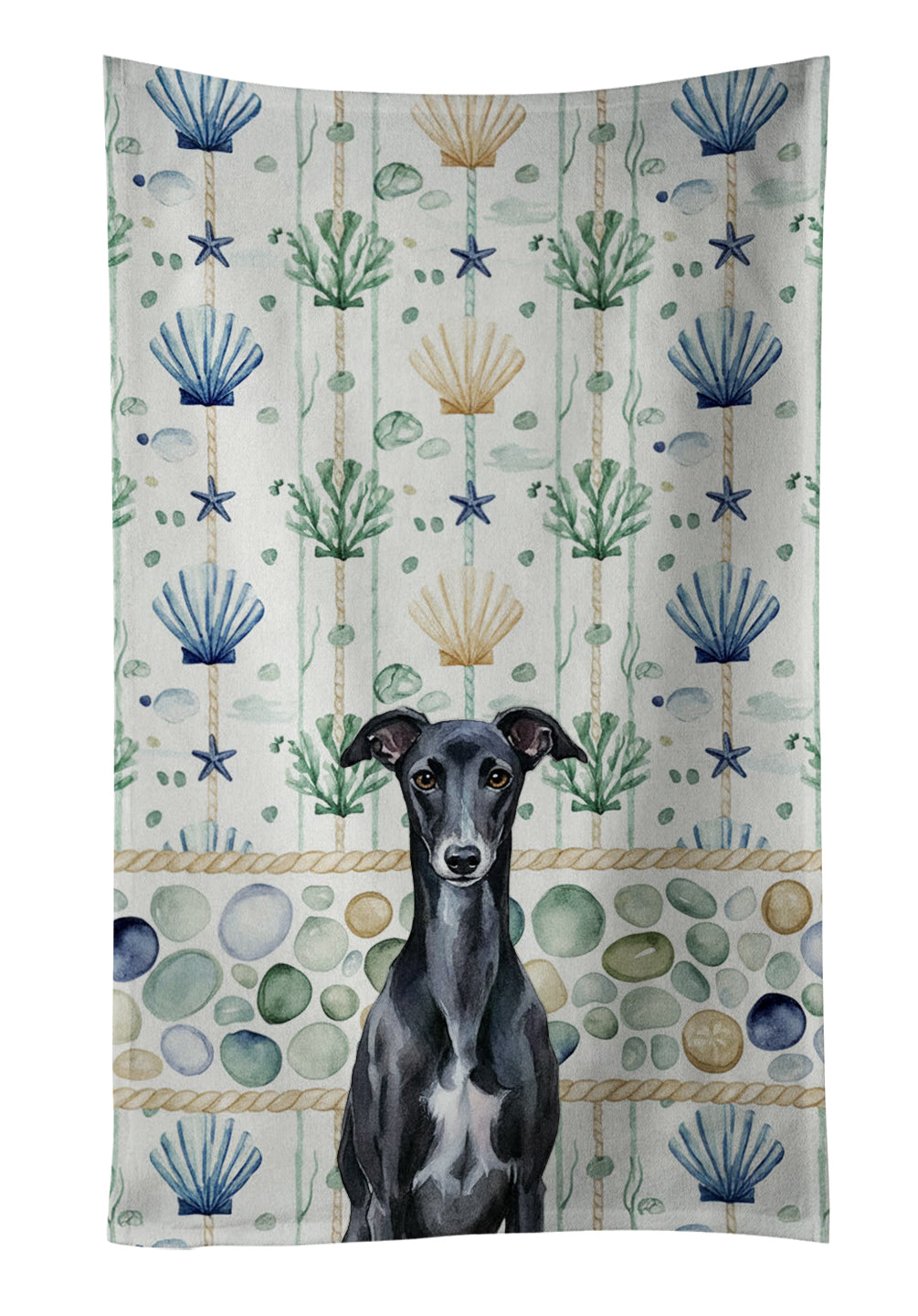 Caroline's Treasures Black Whippet Coastal Sea Glass Kitchen Towel