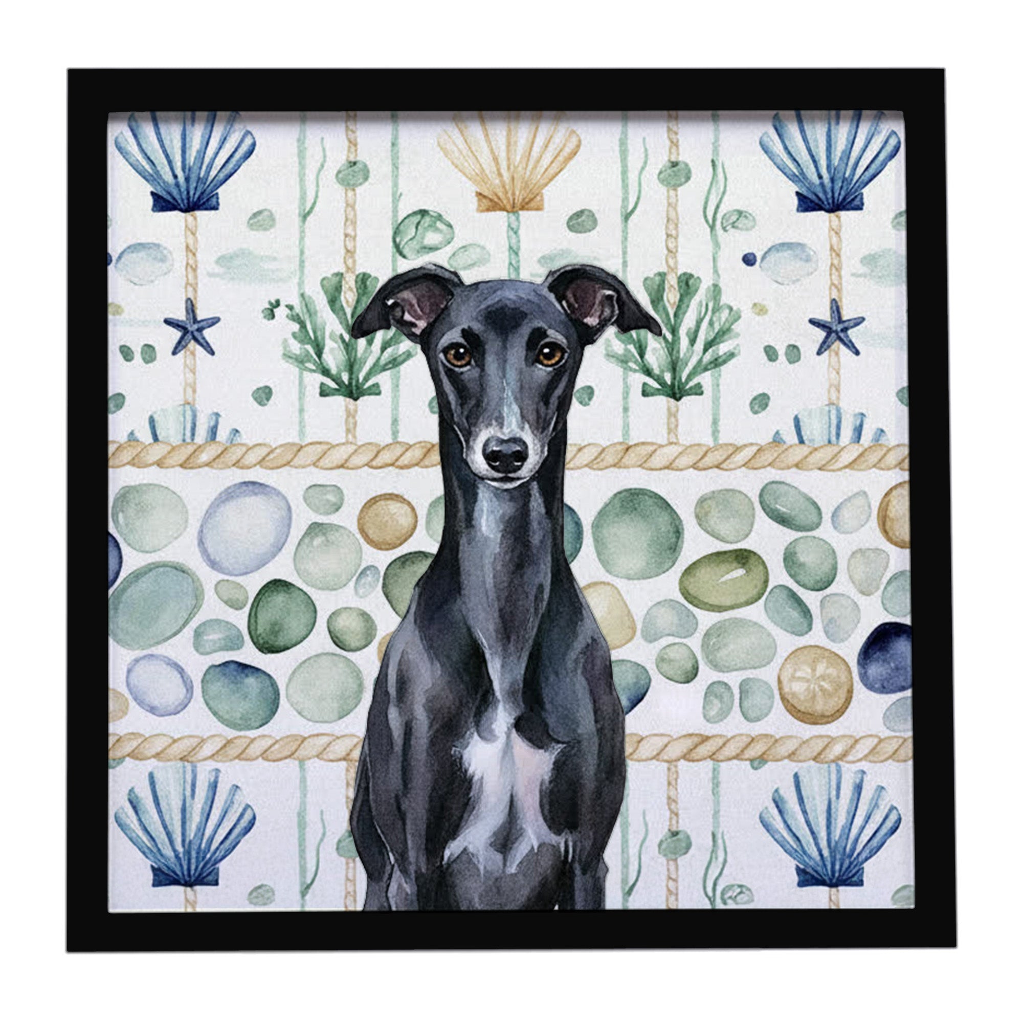 Caroline's Treasures Black Whippet Coastal Sea Glass Framed Metal Print