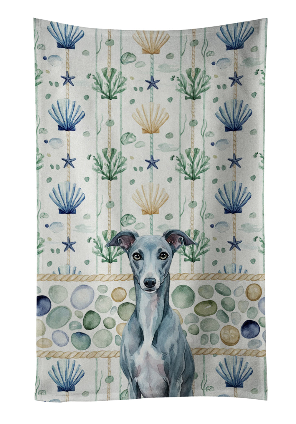 Caroline's Treasures Blue Whippet Coastal Sea Glass Kitchen Towel