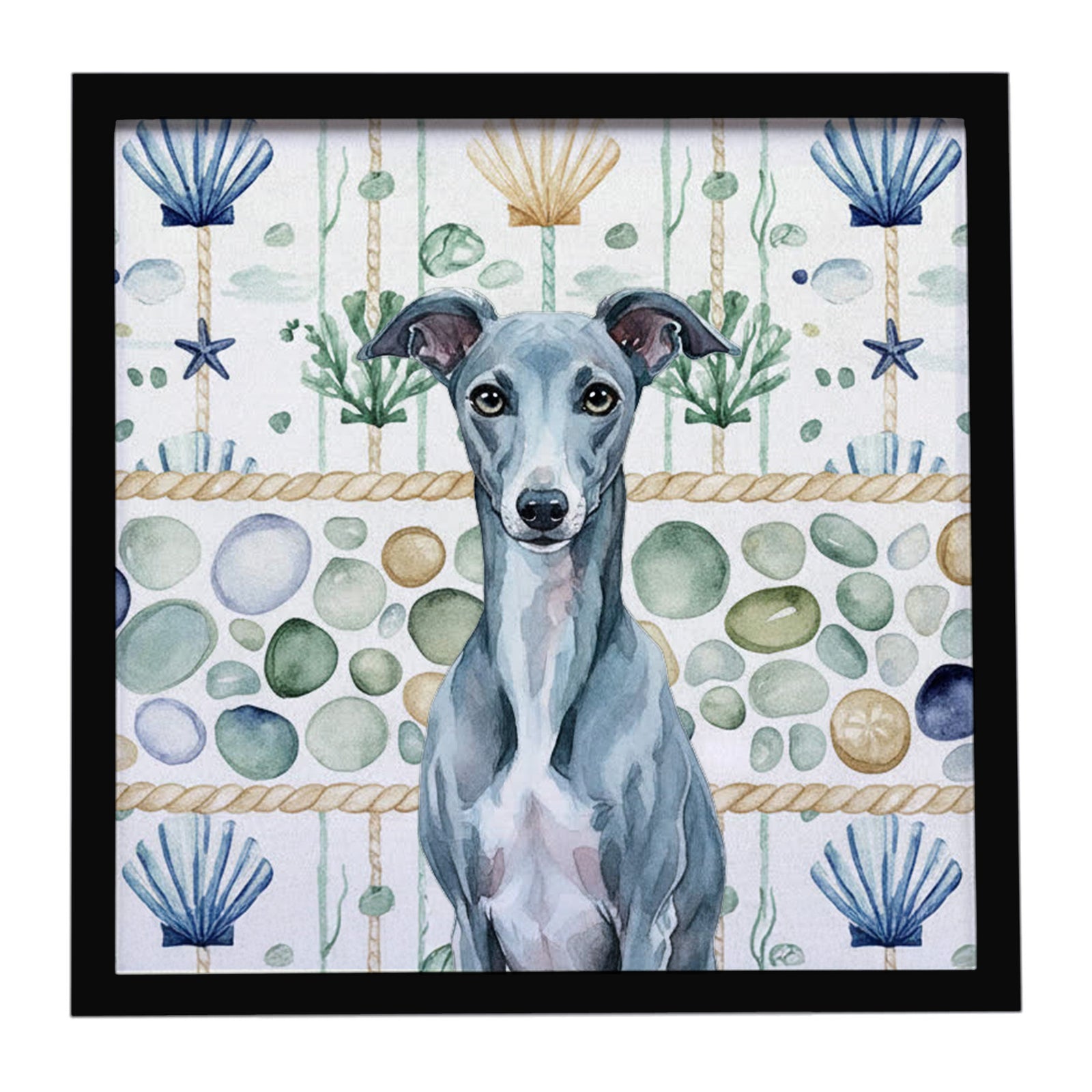Caroline's Treasures Blue Whippet Coastal Sea Glass Framed Metal Print