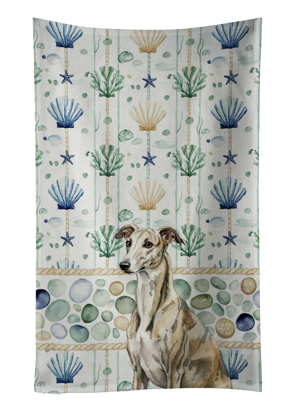Caroline's Treasures Brindle Whippet Coastal Sea Glass Kitchen Towel
