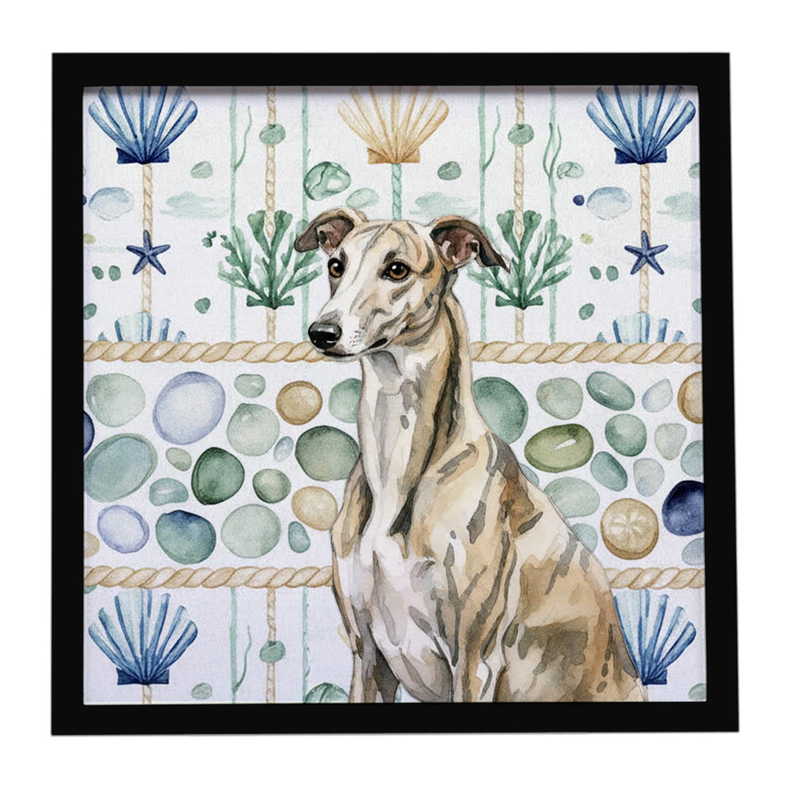Caroline's Treasures Brindle Whippet Coastal Sea Glass Framed Metal Print